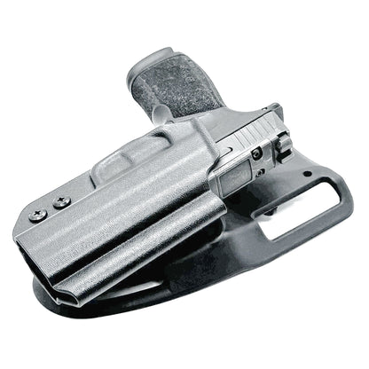 Black OWB light duty and competition holster for Sig Sauer P365-XMACRO. Red dot ready, threaded barrel compatible. 