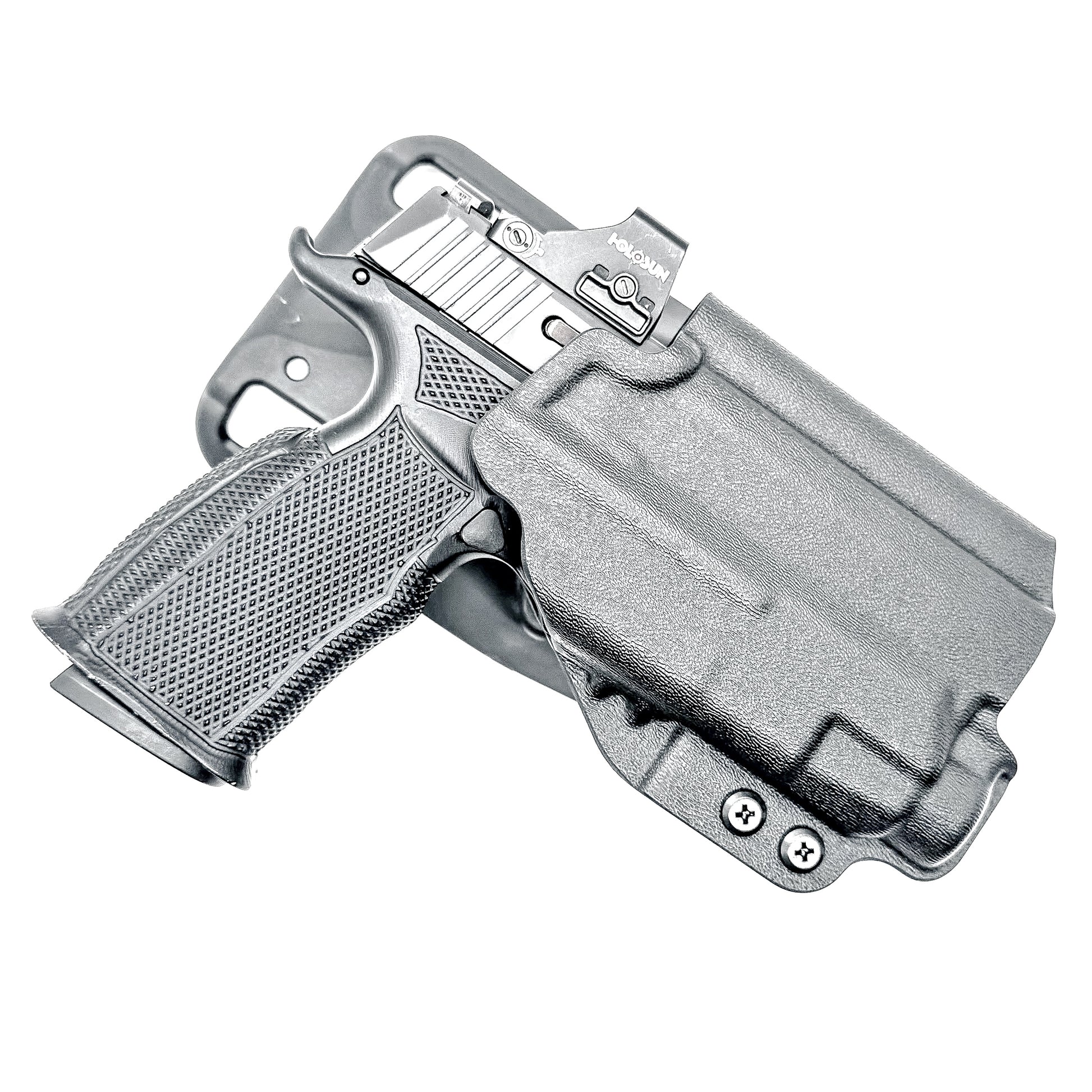 Duty & Competition Holster in black for the Sig Sauer P365-XMACRO & Icarus Precision A.C.E. Module & TLR-7 HL-X with a Duty Drop attachment. 