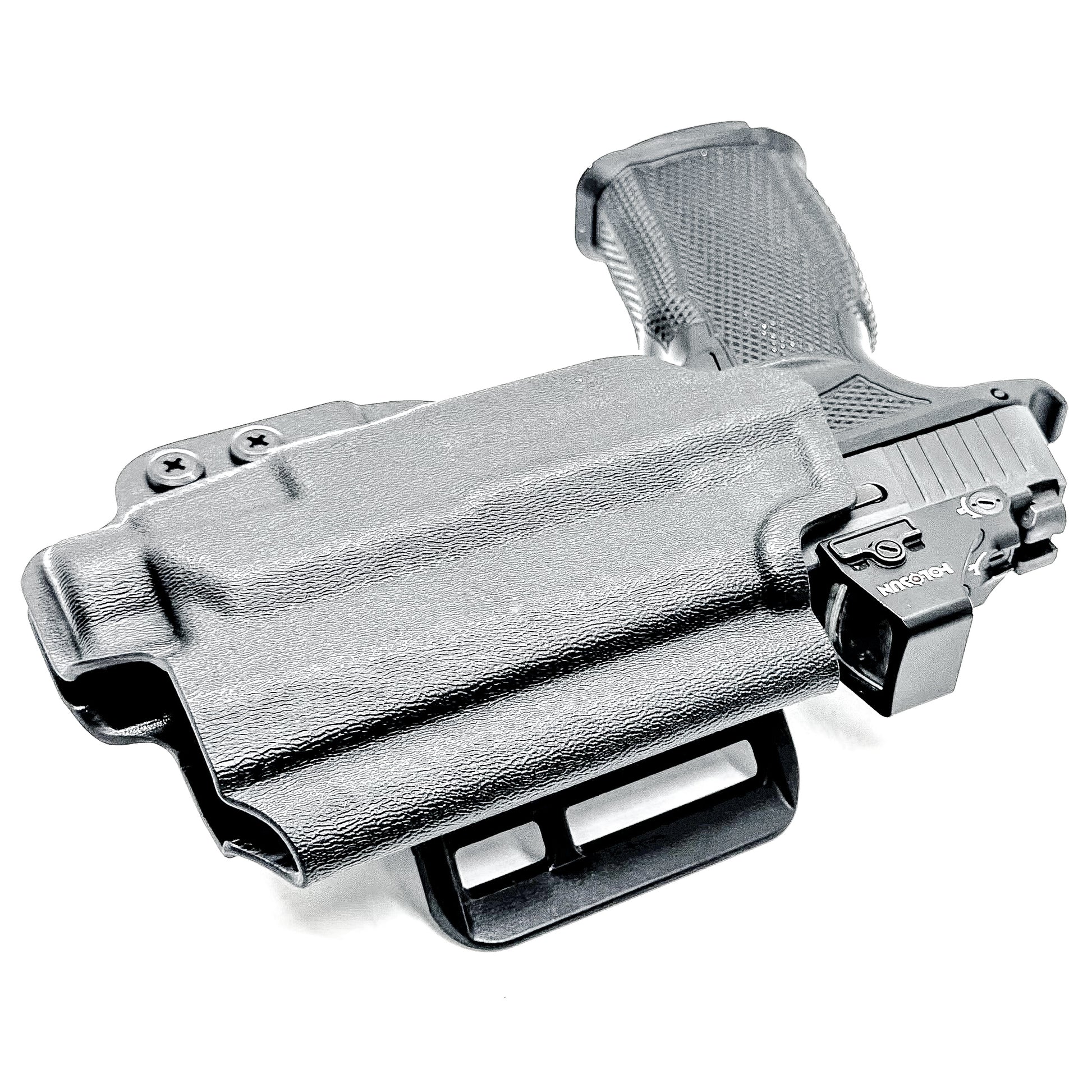 Black OWB holster for the Sig Sauer P365-XMACRO & Icarus Precision A.C.E. Module & TLR-7 HL-X with 4BROS 1.5" Belt Slide.