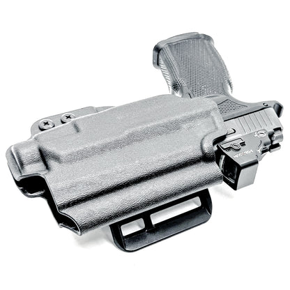 Black OWB holster for the Sig Sauer P365-XMACRO & Icarus Precision A.C.E. Module & TLR-7 HL-X with 4BROS 1.5" Belt Slide.