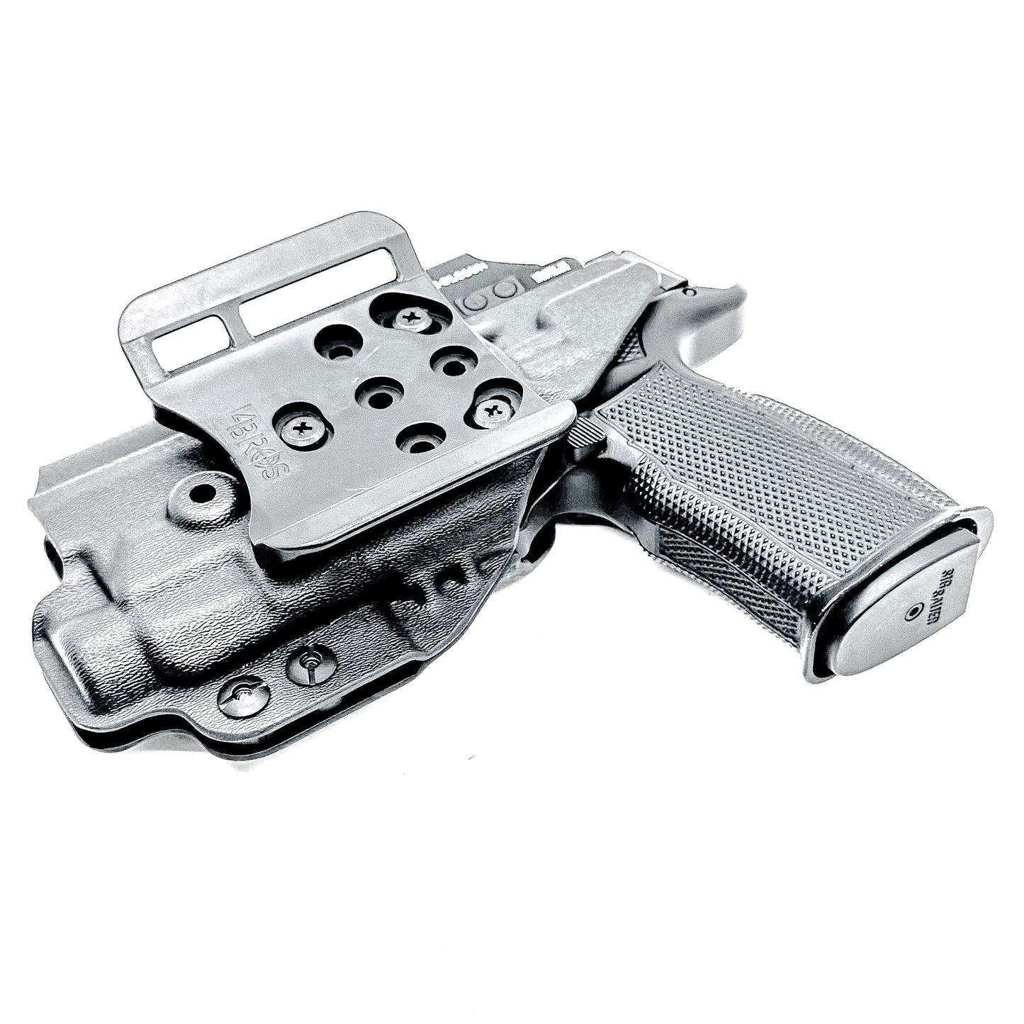 Black OWB holster for the Sig Sauer P365-XMACRO & Icarus Precision A.C.E. Module & TLR-7 HL-X with 4BROS 1.5" Belt Slide.