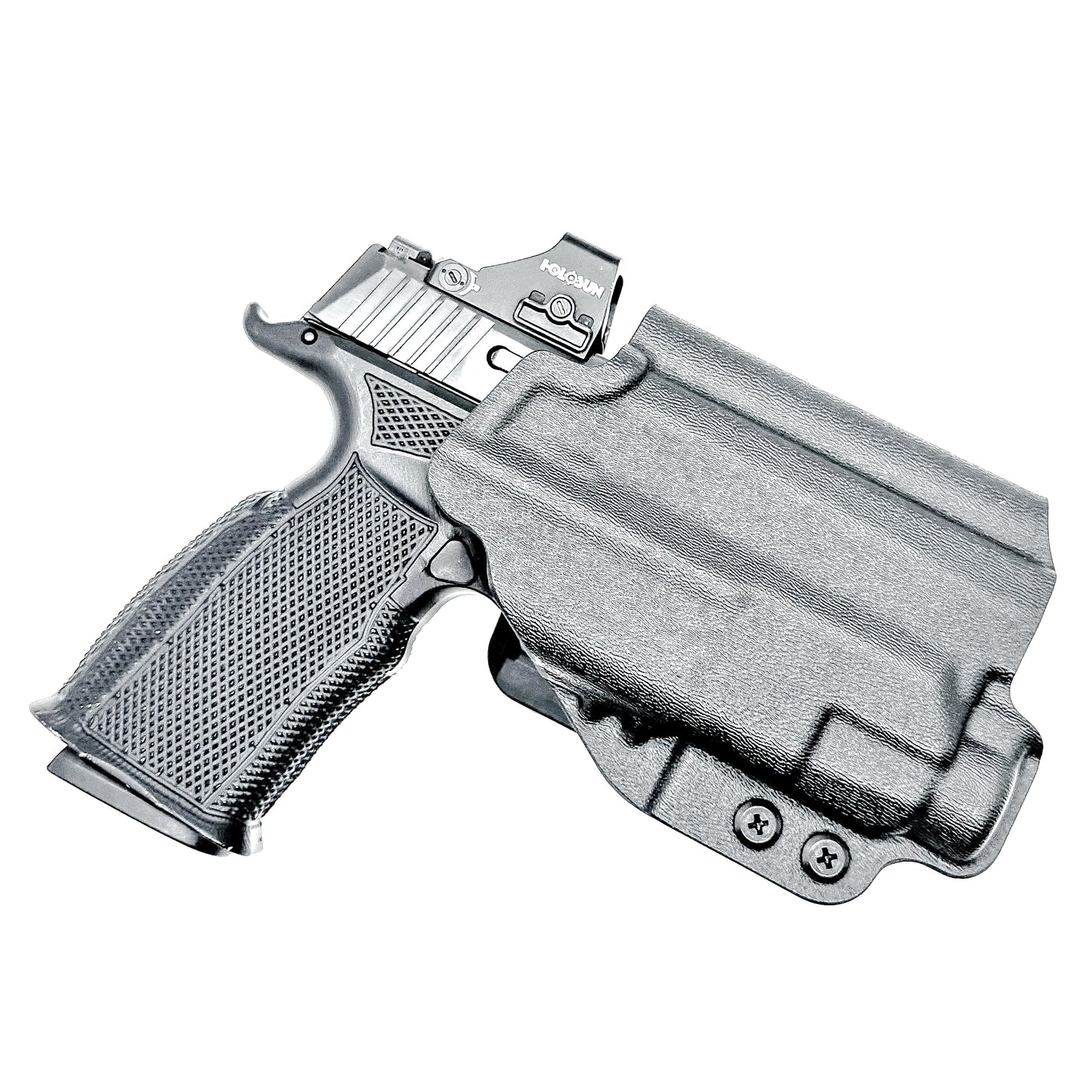 Black OWB holster for the Sig Sauer P365-XMACRO & Icarus Precision A.C.E. Module & TLR-7 HL-X with 4BROS 1.5" Belt Slide.