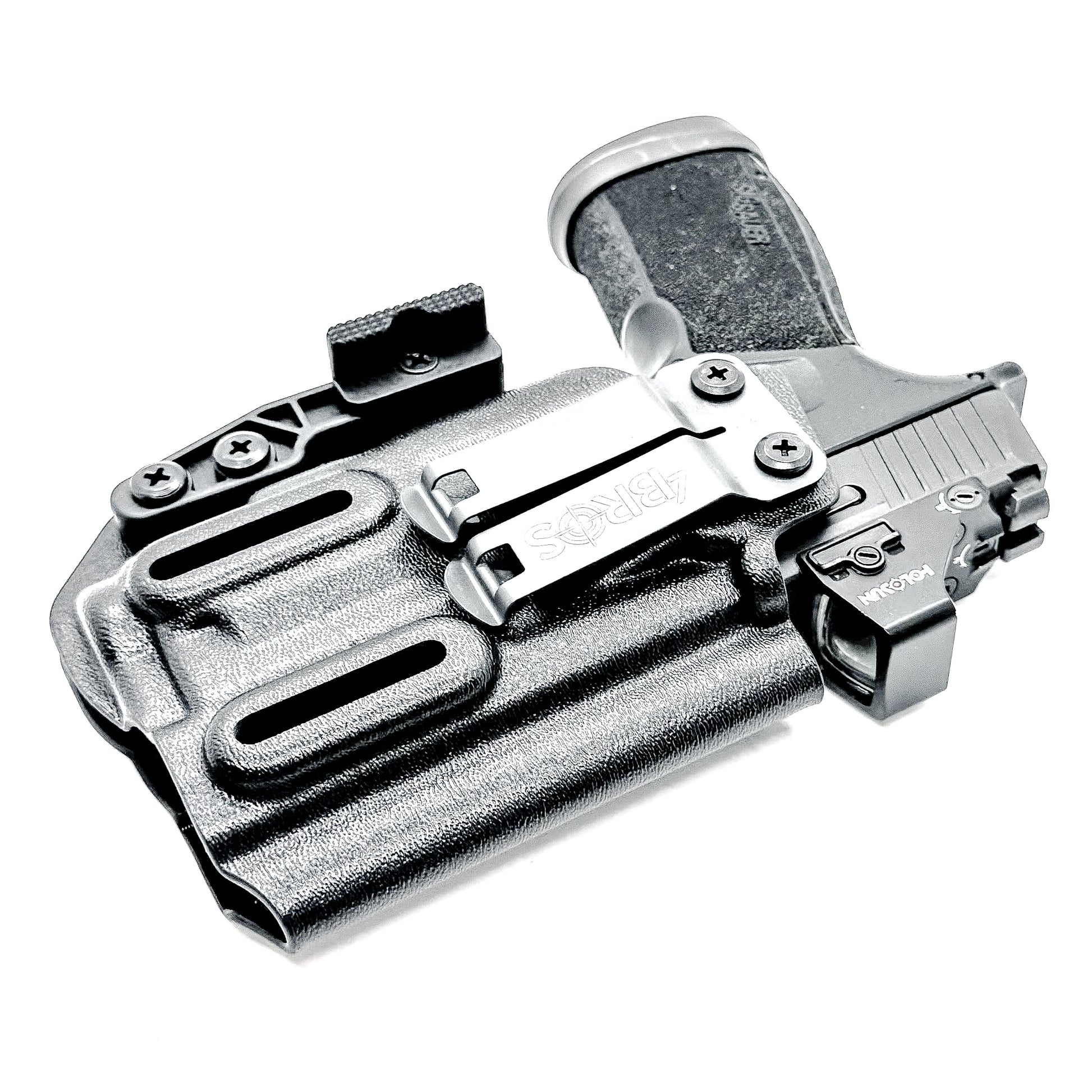 Black IWB holster for the Sig P365-XMACRO TACOPS & TLR-7 Sub Light with DCC Monoblock and Modwing.