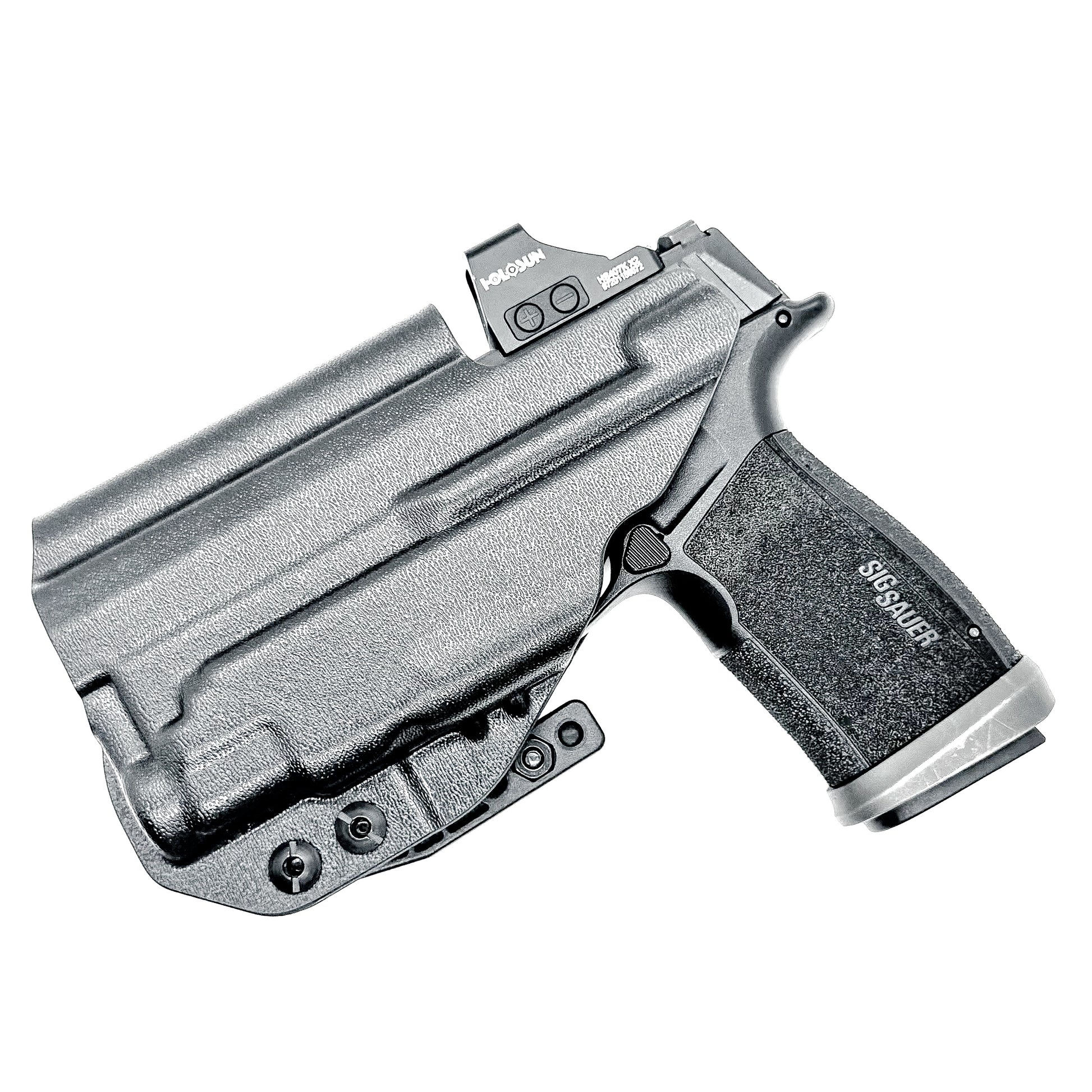Black IWB holster for the Sig P365-XMACRO TACOPS & TLR-7 Sub Light with DCC Monoblock and Modwing.