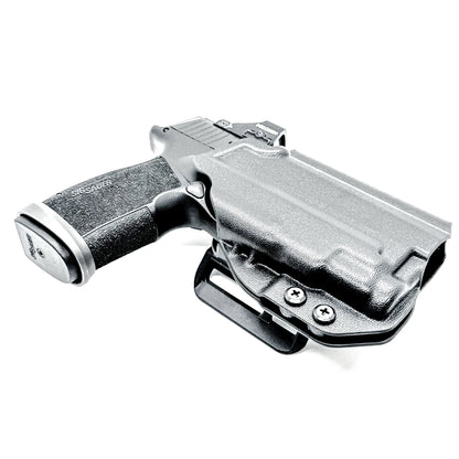 Outside the Waistband OWB holster for the Sig Sauer P365-XMACRO  TACOPS & TLR-7 Sub light in black with 4BROS 1.5" Belt Slide attachment.