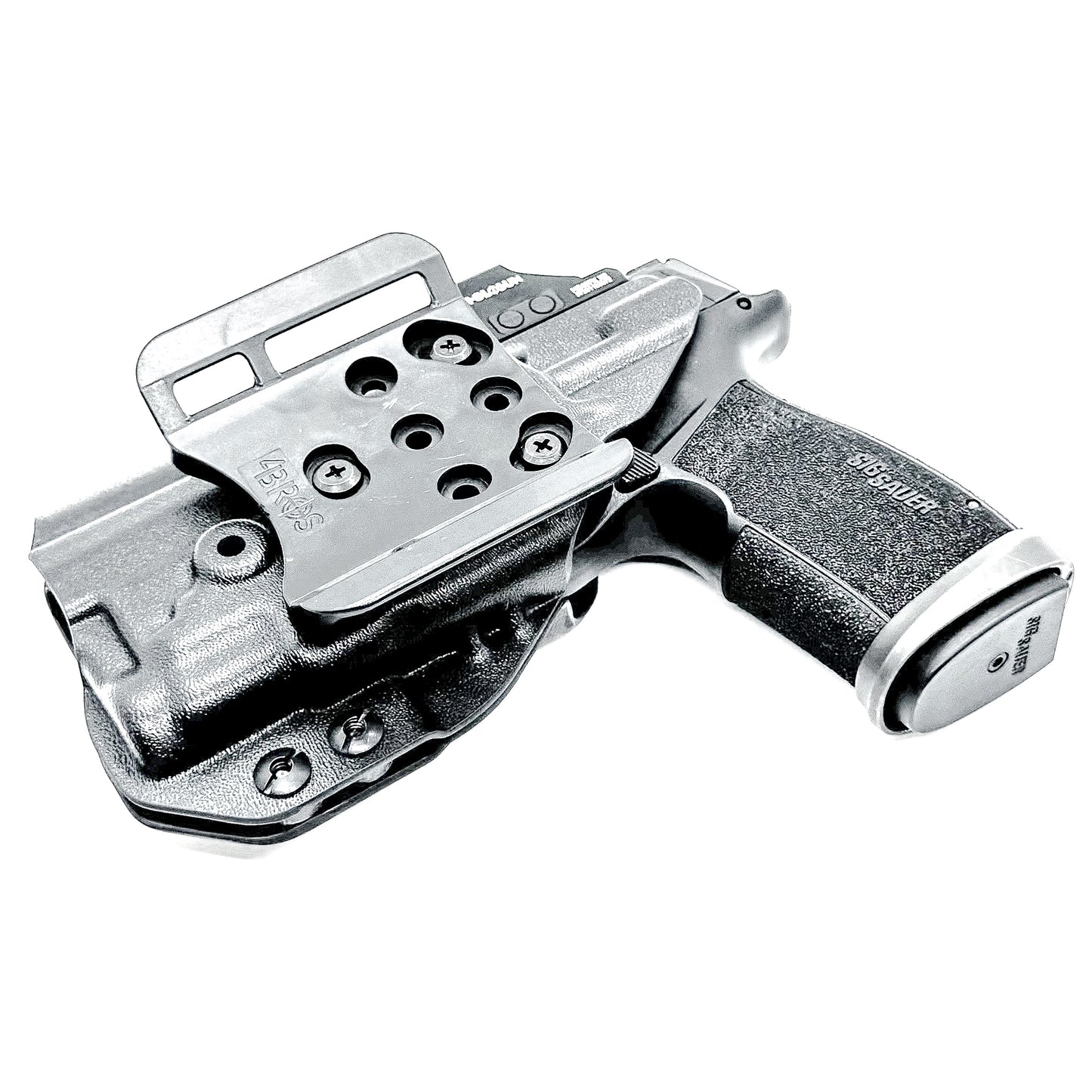 Outside the Waistband OWB holster for the Sig Sauer P365-XMACRO  TACOPS & TLR-7 Sub light in black with 4BROS 1.5" Belt Slide attachment.