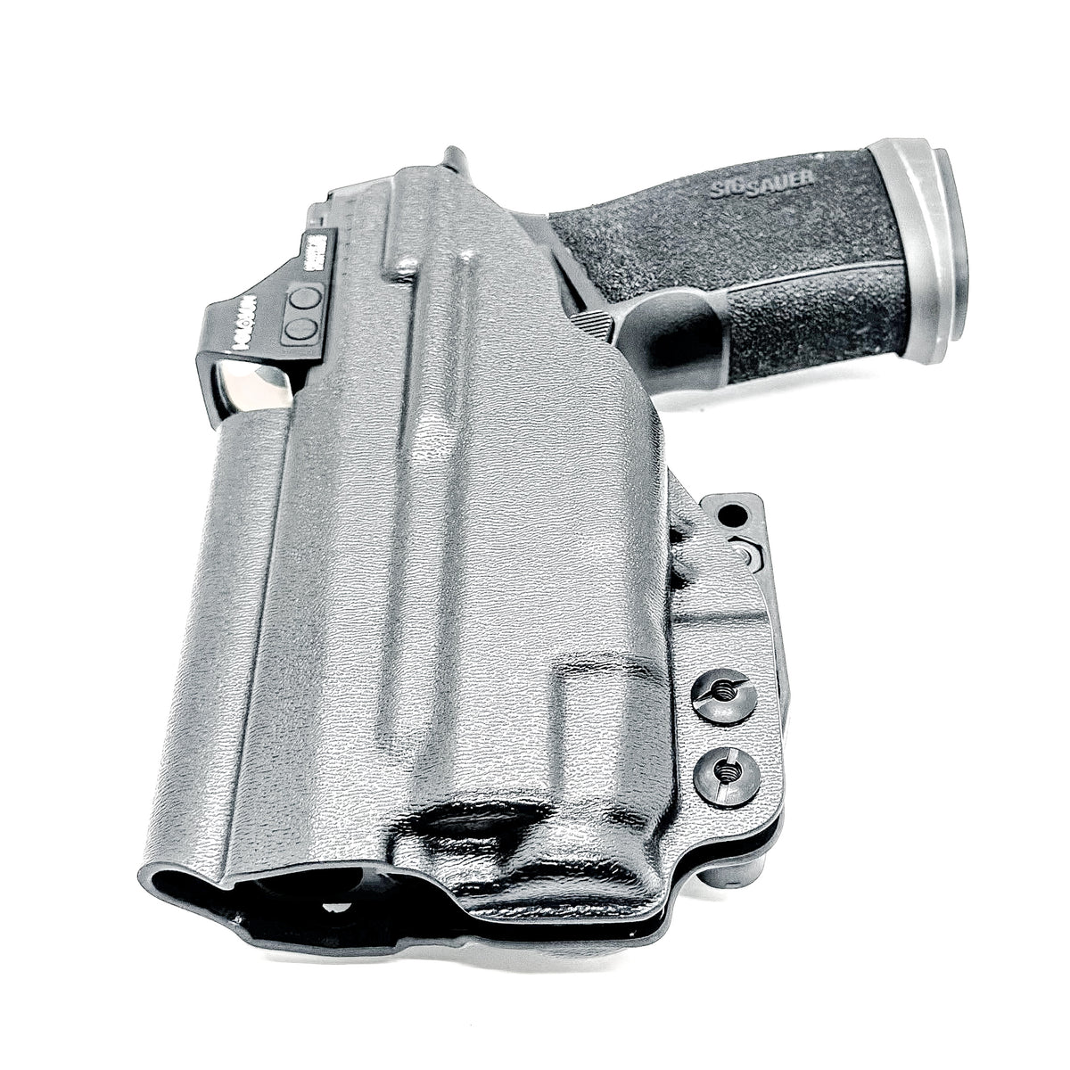IWB Kydex Inside Waistband Holster in black for the Sig Sauer P365-XMACRO TACOPS with Streamlight TLR-7 X & TLR-7 A shown with a DCC Monoblock and a Modwing.