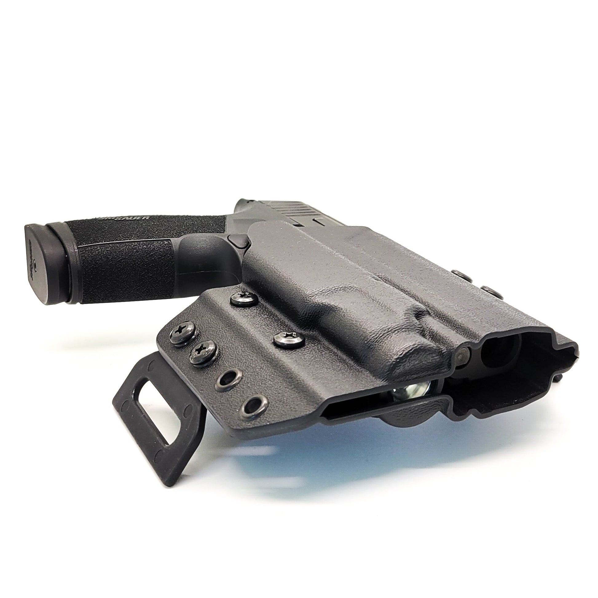 OWB Kydex holster for Sig Sauer P365-XMACRO TACOPS & TLR-7 Sub. Pancake holster, adjustable retention, open muzzle, optic/red dot ready. Made in USA.