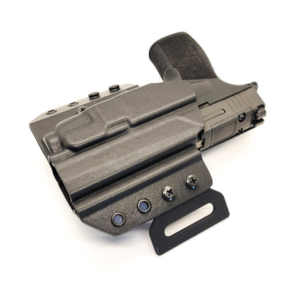 OWB Kydex holster for Sig Sauer P365-XMACRO TACOPS & TLR-7 X or TLR-7 A. Pancake holster, adjustable retention, open muzzle, optic/red dot ready. Made in USA.