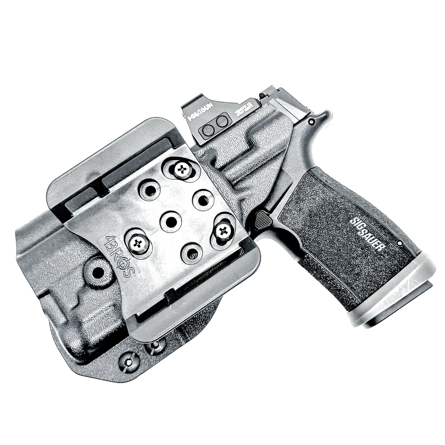 Outside the Waistband OWB holster for the Sig Sauer P365-XMACRO & TLR-7 Sub light in black with 4BROS 1.5" Belt Slide attachment.