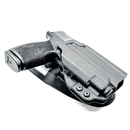 Black Duty & Competition OWB Kydex Holster for the Sig Sauer P365-XMACRO with Streamlight TLR-8 Sub or TLR-8 G Sub with duty drop attachment.