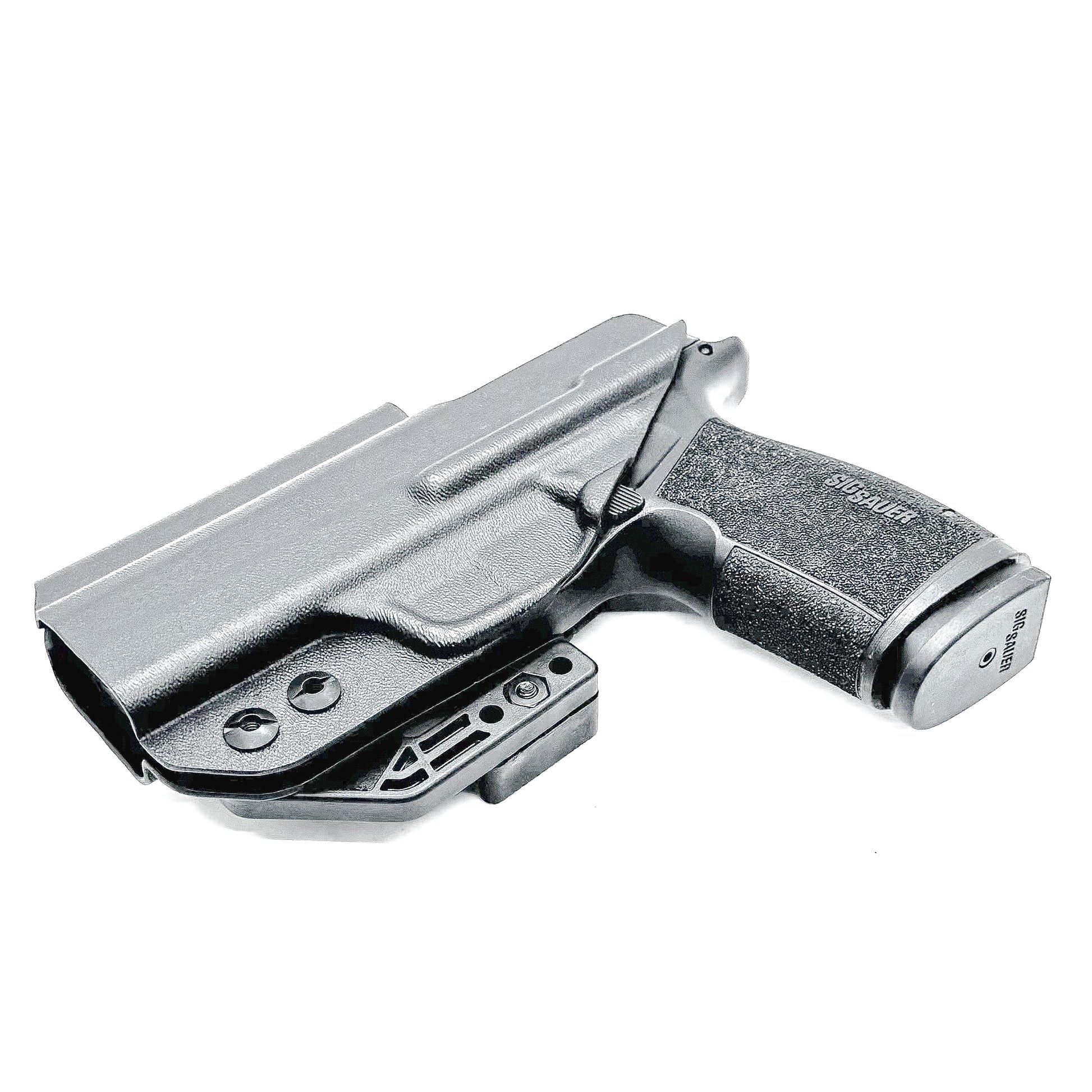 Inside Waistband Holster for the Sig Sauer P365-XMacro Tacops with Monoblock and Modwing in black.