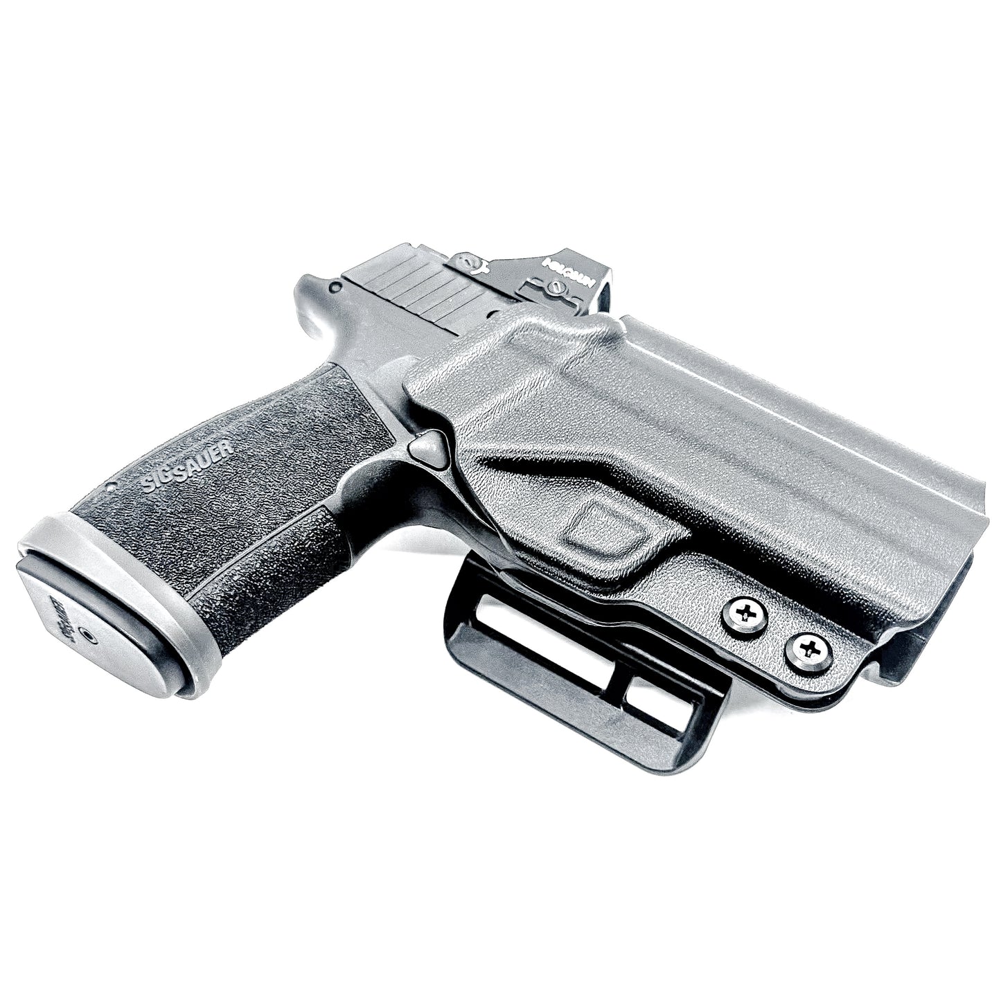 Black Sig Sauer P365-XMACRO Tacops  Outside Waistband holster with 4BROS 1.5" Belt Slide.