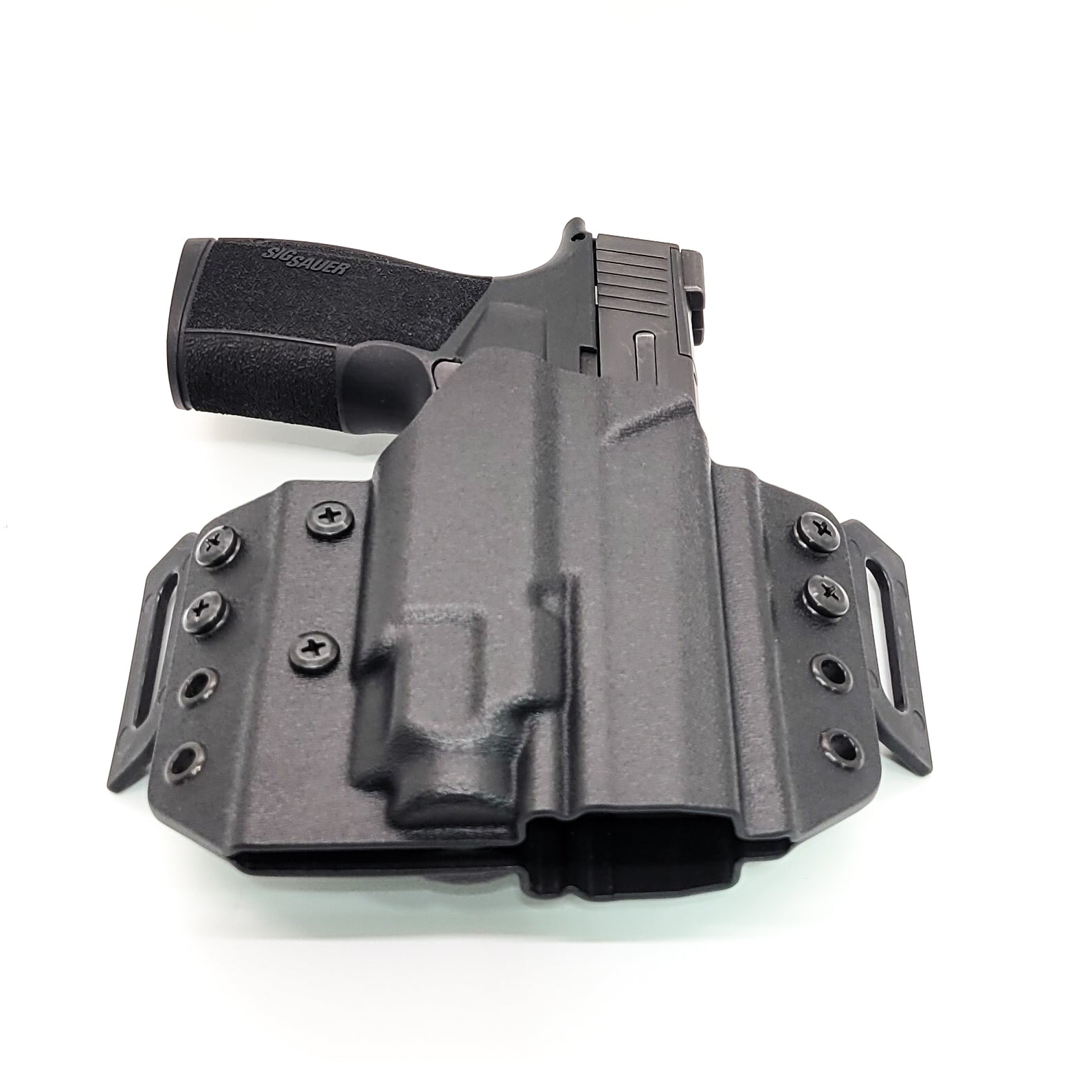 OWB Kydex holster for Sig Sauer P365-XMACRO with TLR-8 Sub Pancake holster, adjustable retention, open muzzle, optic/red dot ready. Made in USA.