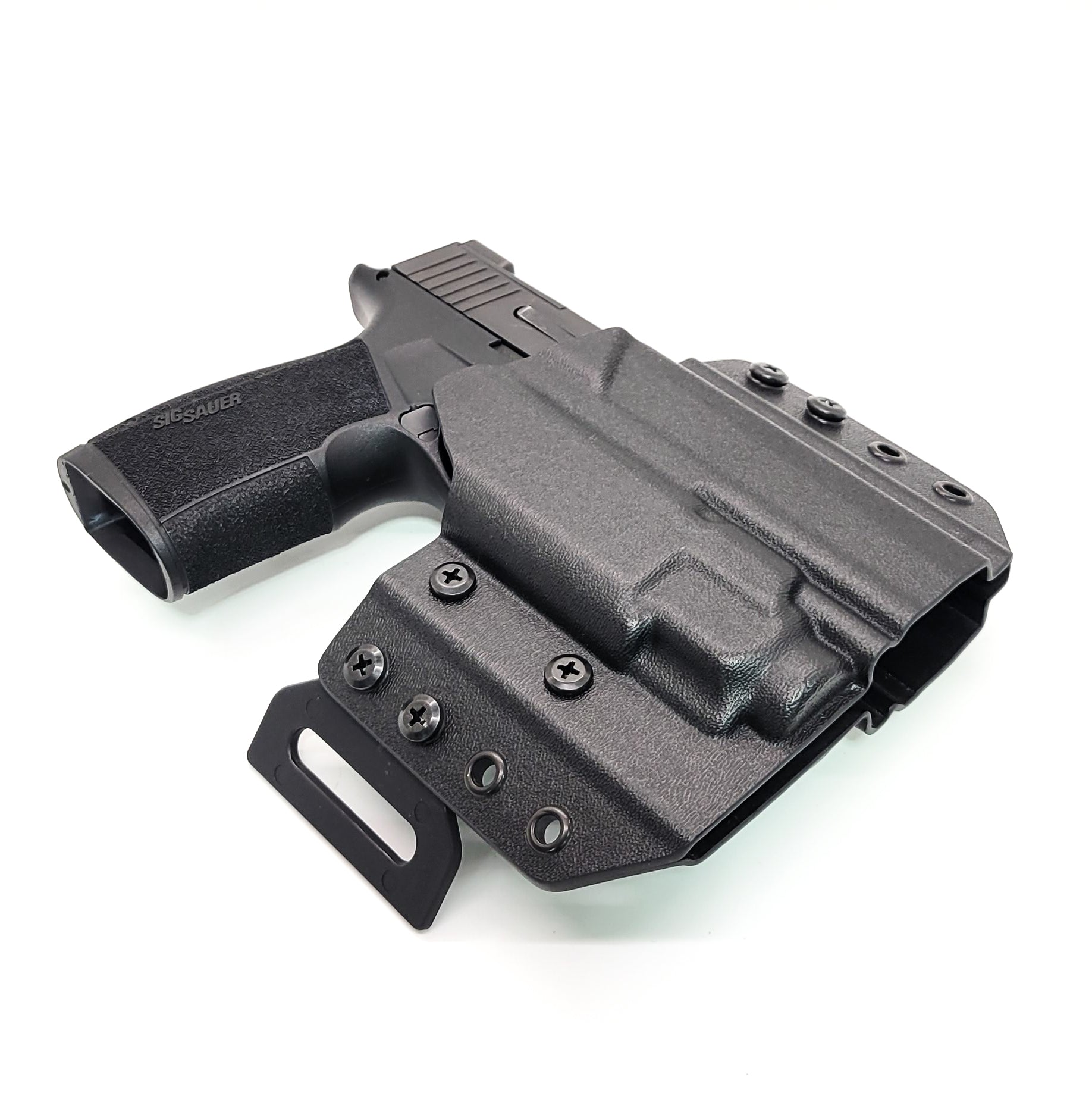 OWB Kydex holster for Sig Sauer P365-XMACRO with TLR-8 Sub Pancake holster, adjustable retention, open muzzle, optic/red dot ready. Made in USA.