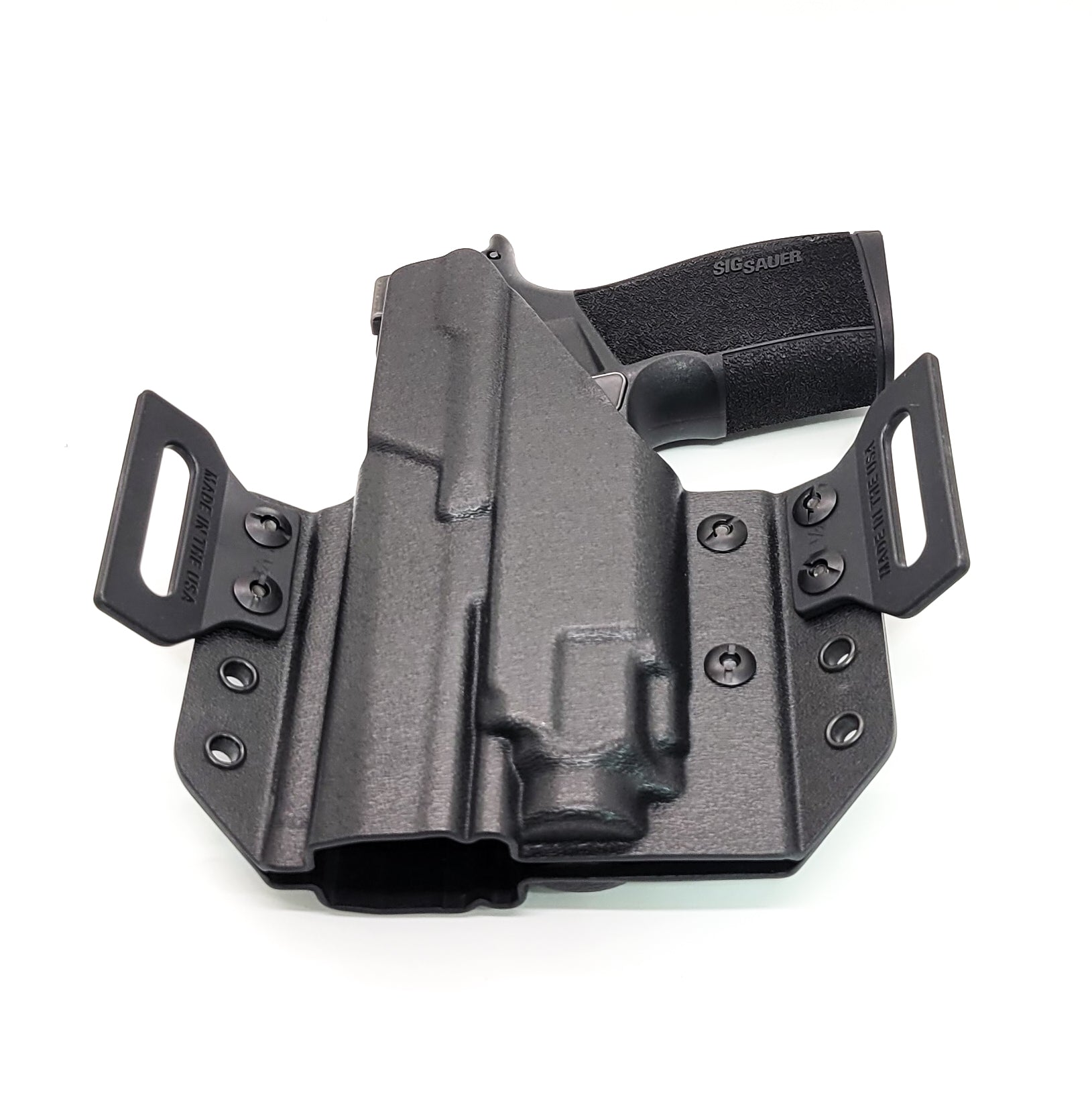 OWB Kydex holster for Sig Sauer P365-XMACRO with TLR-8 Sub Pancake holster, adjustable retention, open muzzle, optic/red dot ready. Made in USA.