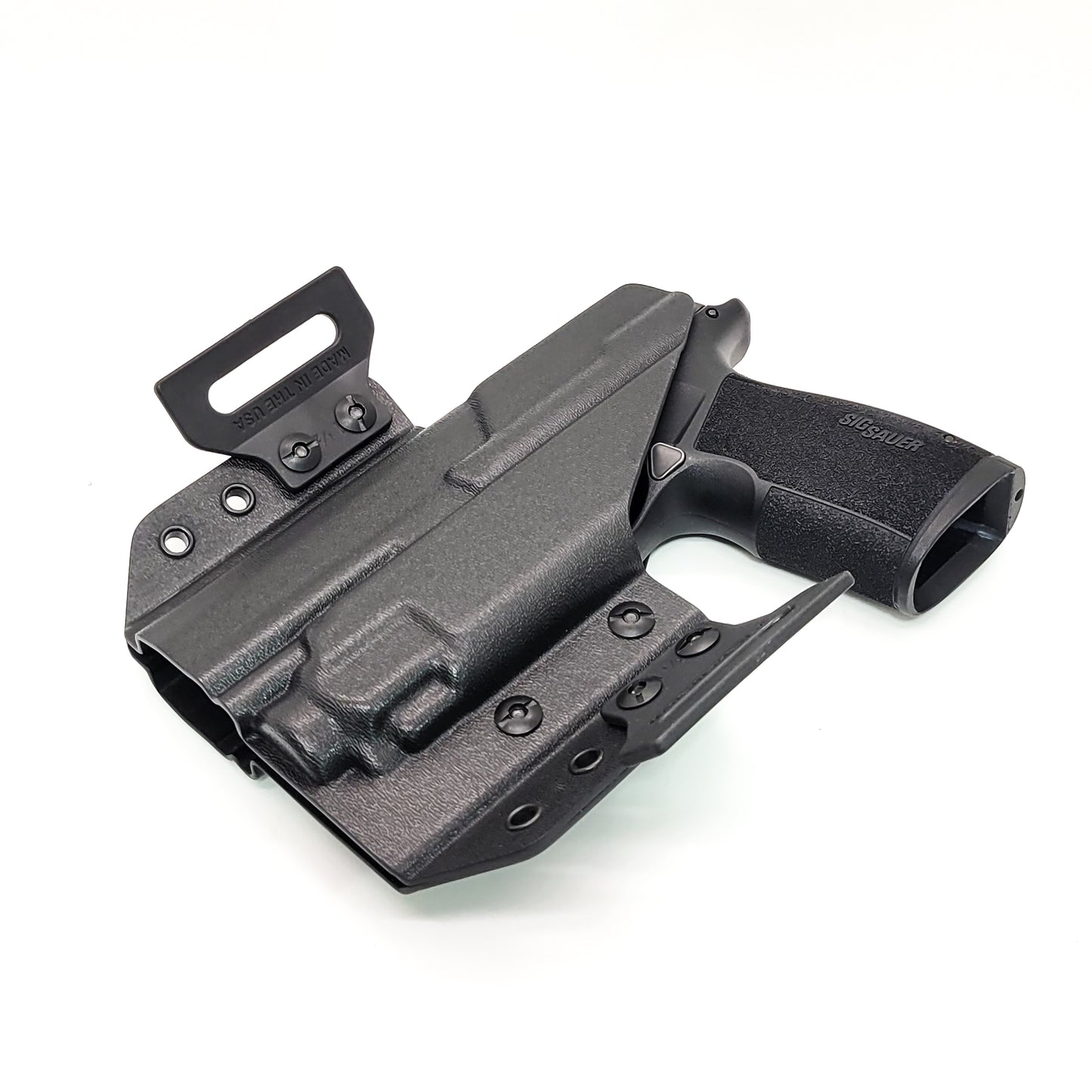 OWB Kydex holster for Sig Sauer P365-XMACRO with TLR-8 Sub Pancake holster, adjustable retention, open muzzle, optic/red dot ready. Made in USA.