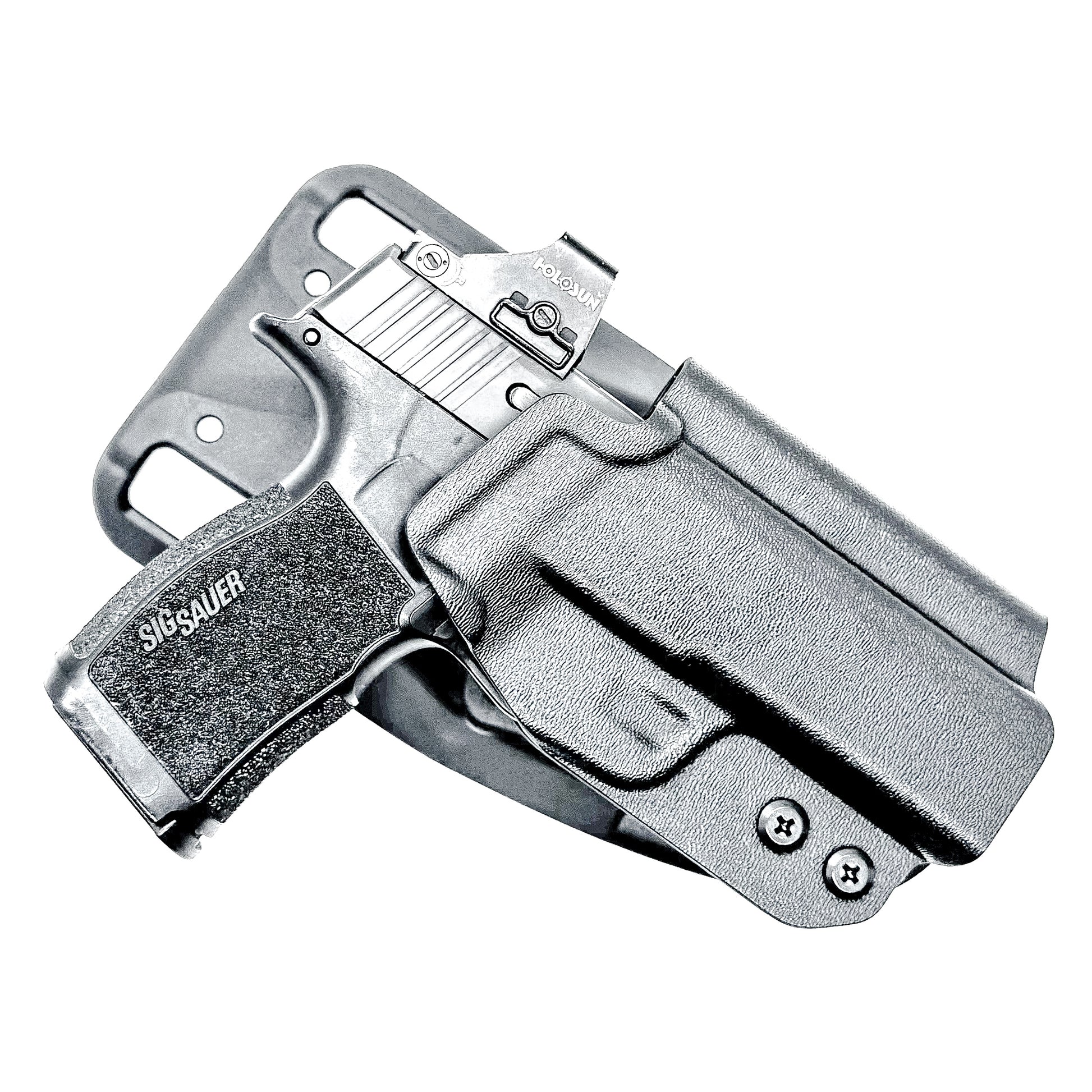 Black Outside Waistband Light Duty & Competition Style Holster for the Sig Sauer P365XL handgun with Blade-Tech Duty Drop.