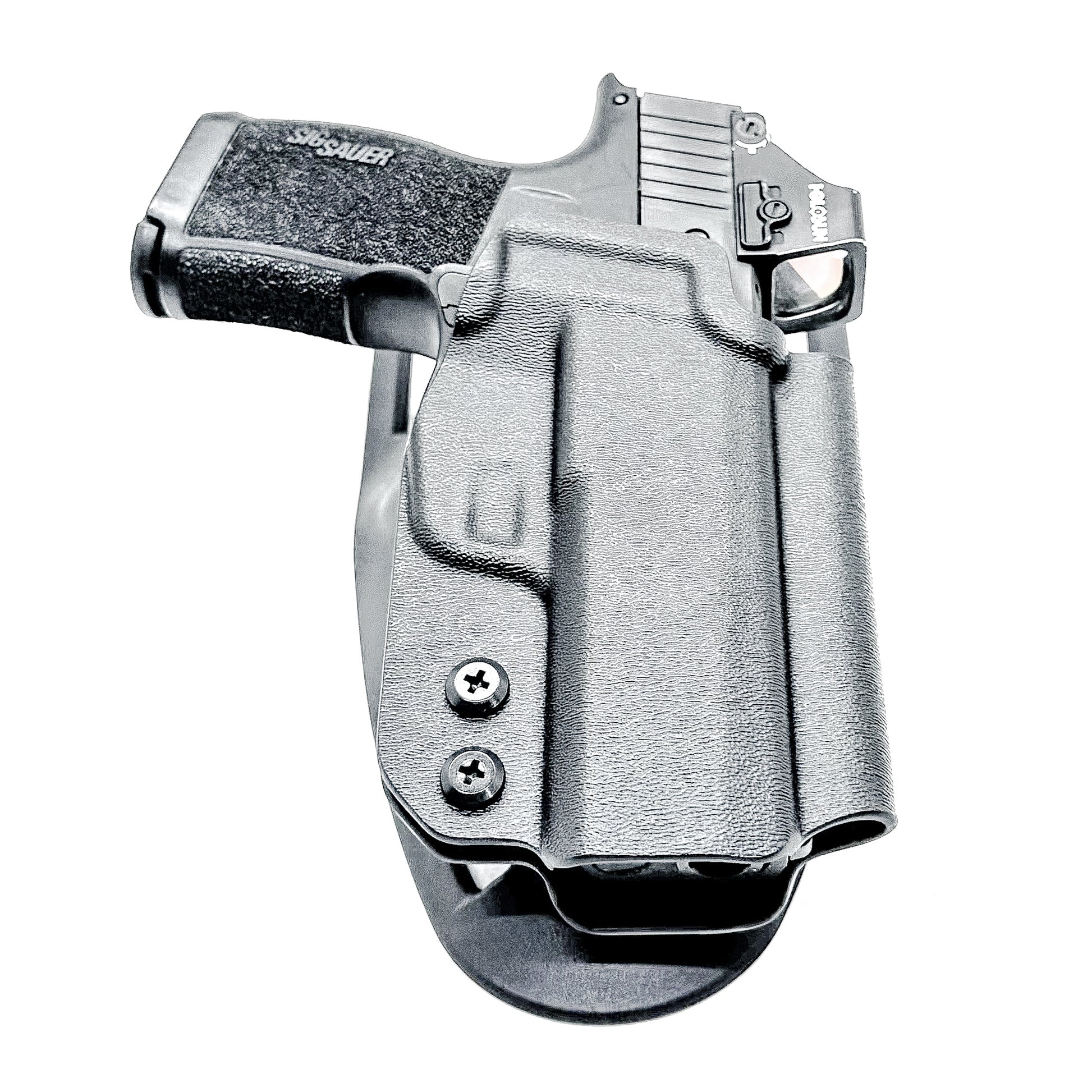 Black Outside Waistband Light Duty & Competition Style Holster for the Sig Sauer P365XL handgun with Blade-Tech Duty Drop.