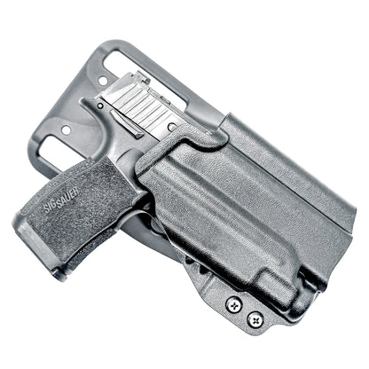 Black Outside Waistband Sig Sauer P365XL with the Streamlight TLR-7 Sub Duty & Competition Style Kydex Holster with a duty drop attachment.