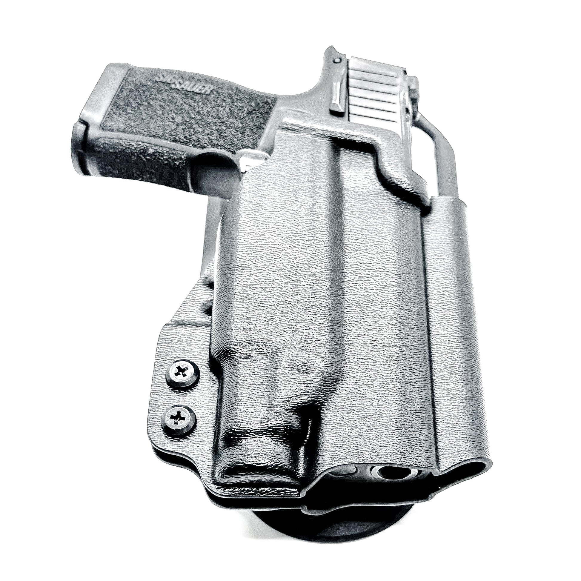 Black Outside Waistband Sig Sauer P365XL with the Streamlight TLR-7 Sub Duty & Competition Style Kydex Holster with a duty drop attachment.