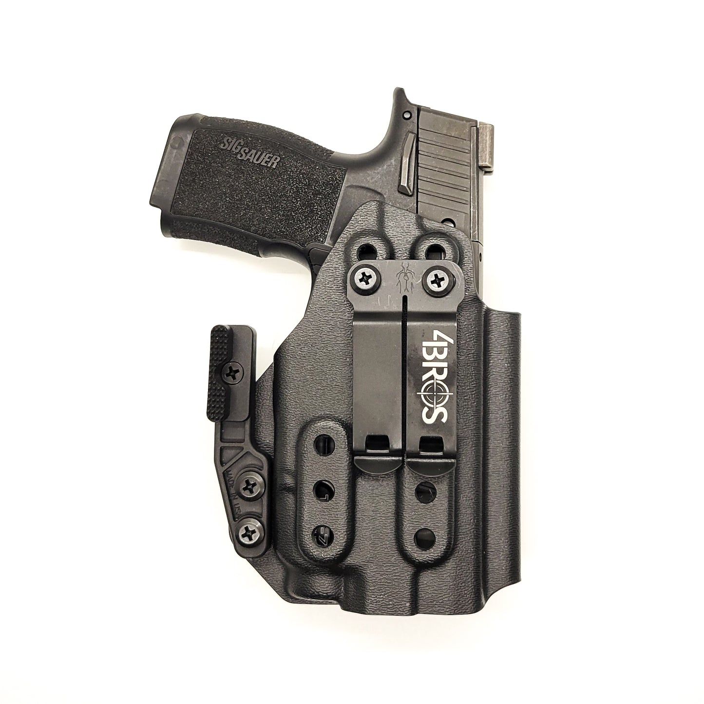 For the best, most comfortable, AIWB, IWB, Kydex Inside Waistband Holster Designed to fit the Sig Sauer P365 or P365XL pistol with the Tactical Development Pro Ledge Tactical Application Rail & Streamlight TLR-7X, TLR-7 X, & TLR-7 A, shop Four Brothers 4BROS holsters. Adjustable retention. Made in the USA