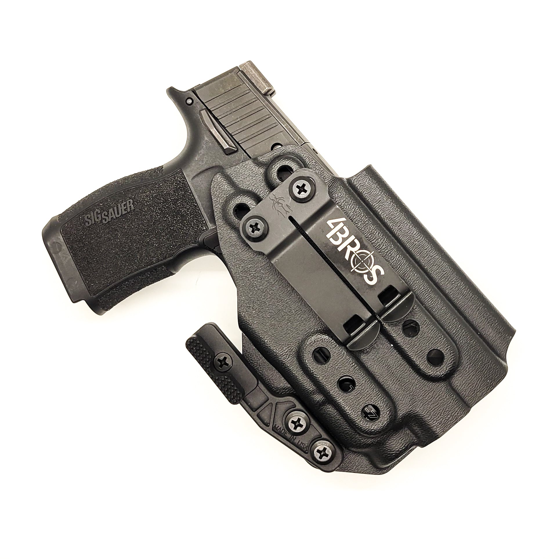 For the best, most comfortable, AIWB, IWB, Kydex Inside Waistband Holster Designed to fit the Sig Sauer P365 or P365XL pistol with the Tactical Development Pro Ledge Tactical Application Rail & Streamlight TLR-7X, TLR-7 X, & TLR-7 A, shop Four Brothers 4BROS holsters. Adjustable retention. Made in the USA