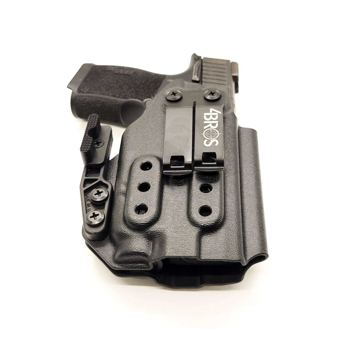 For the best, most comfortable, AIWB, IWB, Kydex Inside Waistband Holster Designed to fit the Sig Sauer P365 or P365XL pistol with the Tactical Development Pro Ledge Tactical Application Rail & Streamlight TLR-7X, TLR-7 X, & TLR-7 A, shop Four Brothers 4BROS holsters. Adjustable retention. Made in the USA