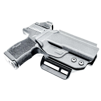 Black Outside Waistband OWB Kydex Holster for the Sig Sauer P365, P365X, and P365XL handgun with 4BROS 1.5" Belt Slide.