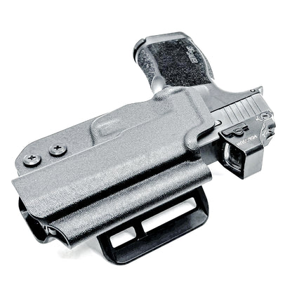 Black Outside Waistband OWB Kydex Holster for the Sig Sauer P365, P365X, and P365XL handgun with 4BROS 1.5" Belt Slide.