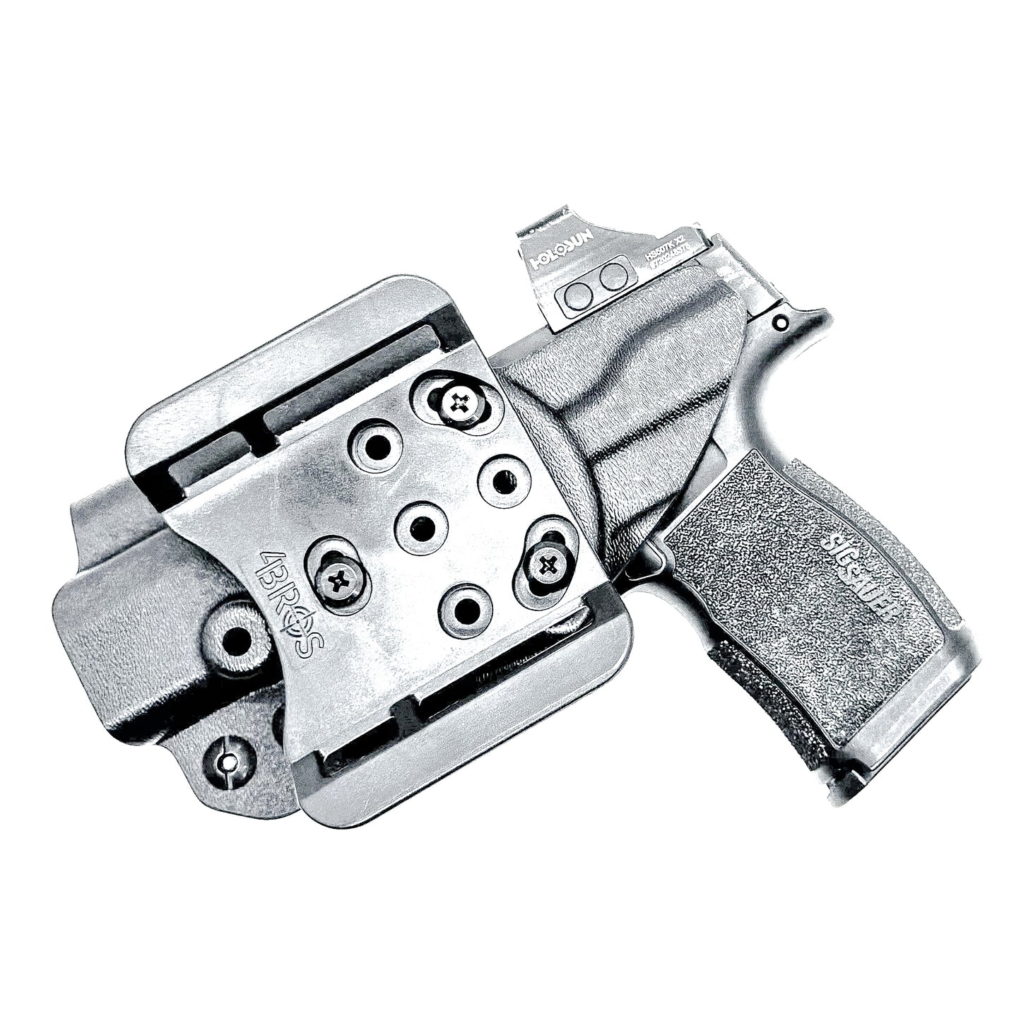 Black Outside Waistband OWB Kydex Holster for the Sig Sauer P365, P365X, and P365XL handgun with 4BROS 1.5" Belt Slide.