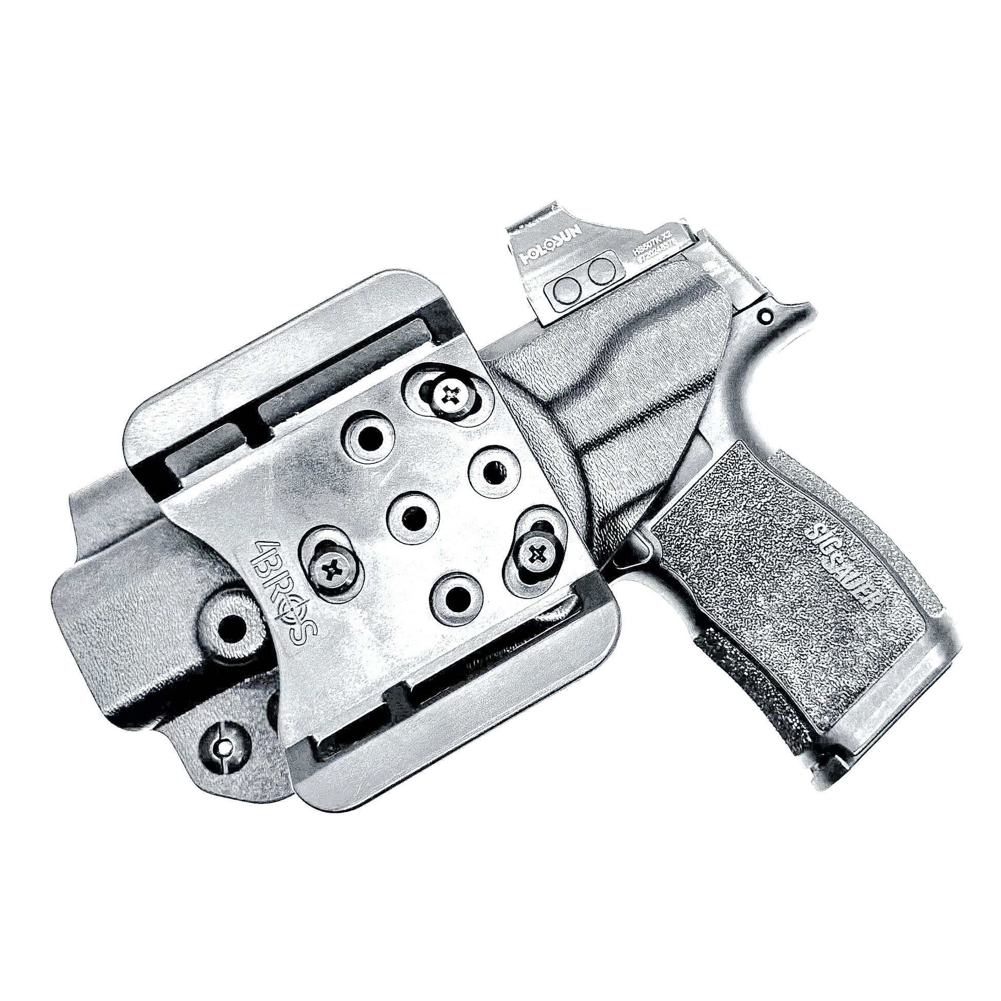 Black Outside Waistband OWB Kydex Holster for the Sig Sauer P365, P365X, and P365XL handgun with 4BROS 1.5" Belt Slide.