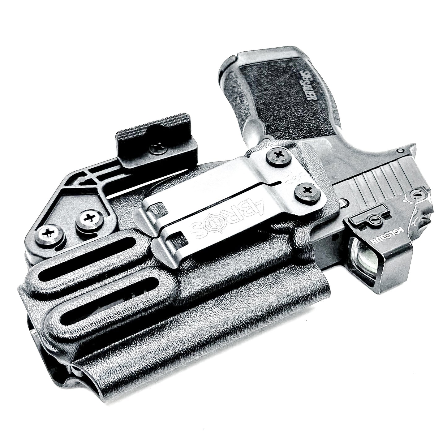 Black Inside Waistband Holster IWB for the Sig Sauer P365 or P365XL with a DCC Monoblock and a modwing.