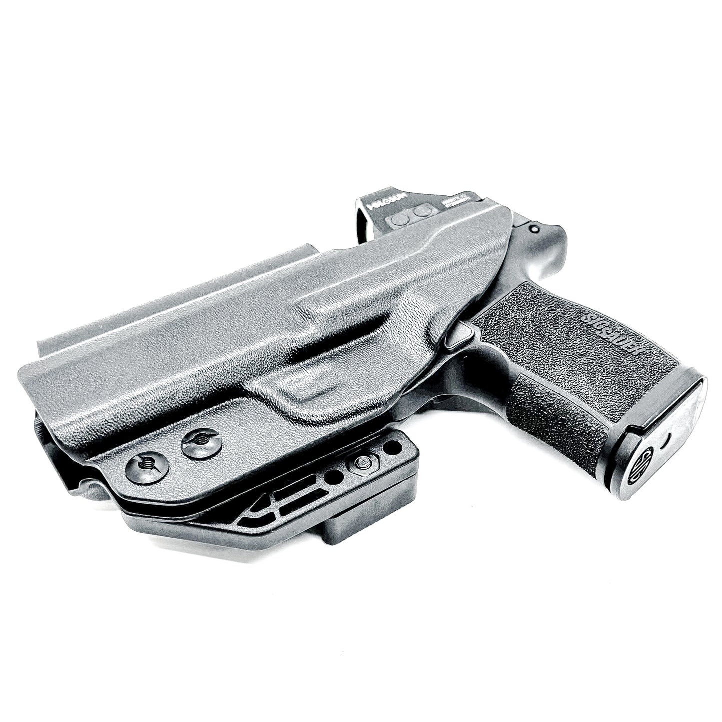 Black Inside Waistband Holster IWB for the Sig Sauer P365 or P365XL with a DCC Monoblock and a modwing.