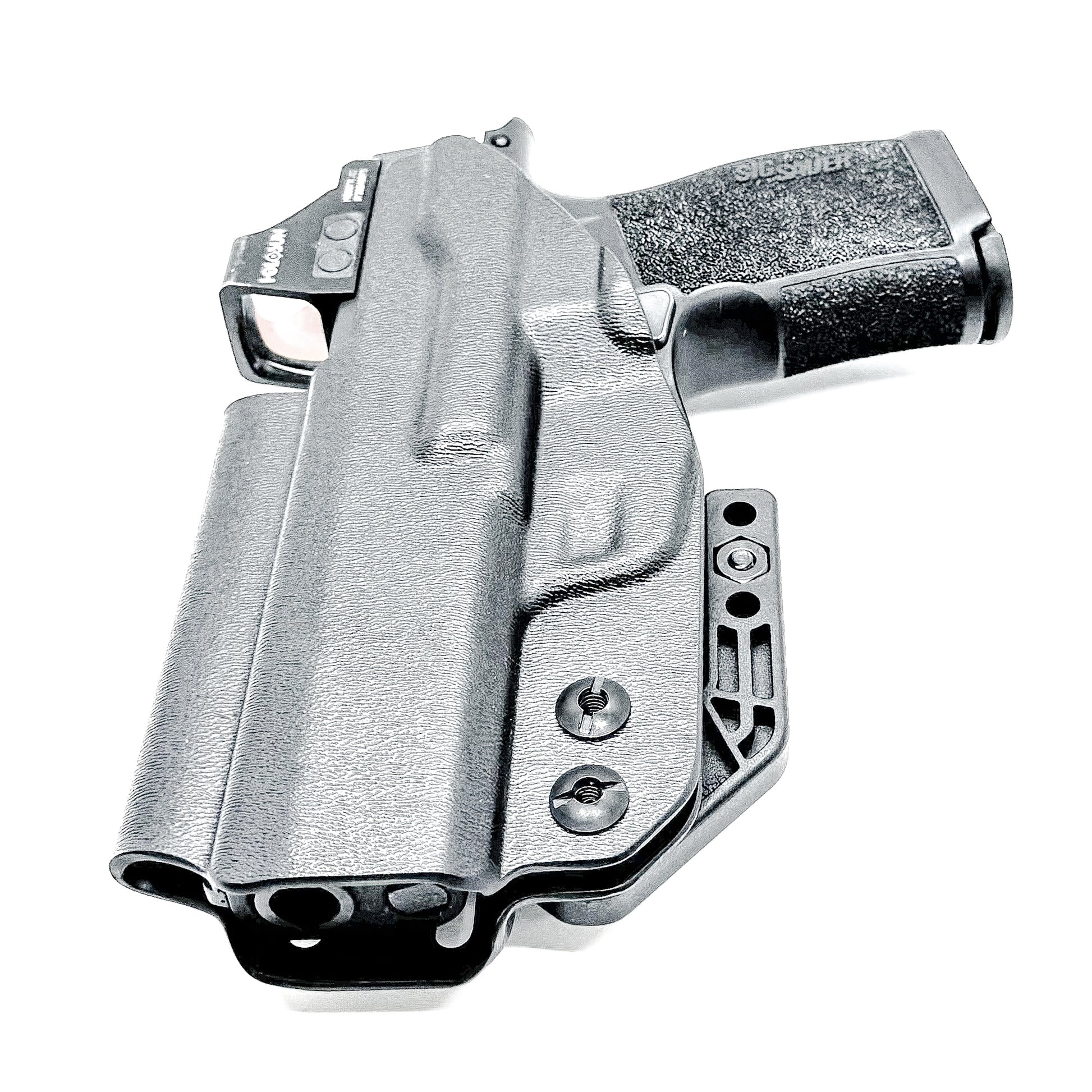 Black Inside Waistband Holster IWB for the Sig Sauer P365 or P365XL with a DCC Monoblock and a modwing.