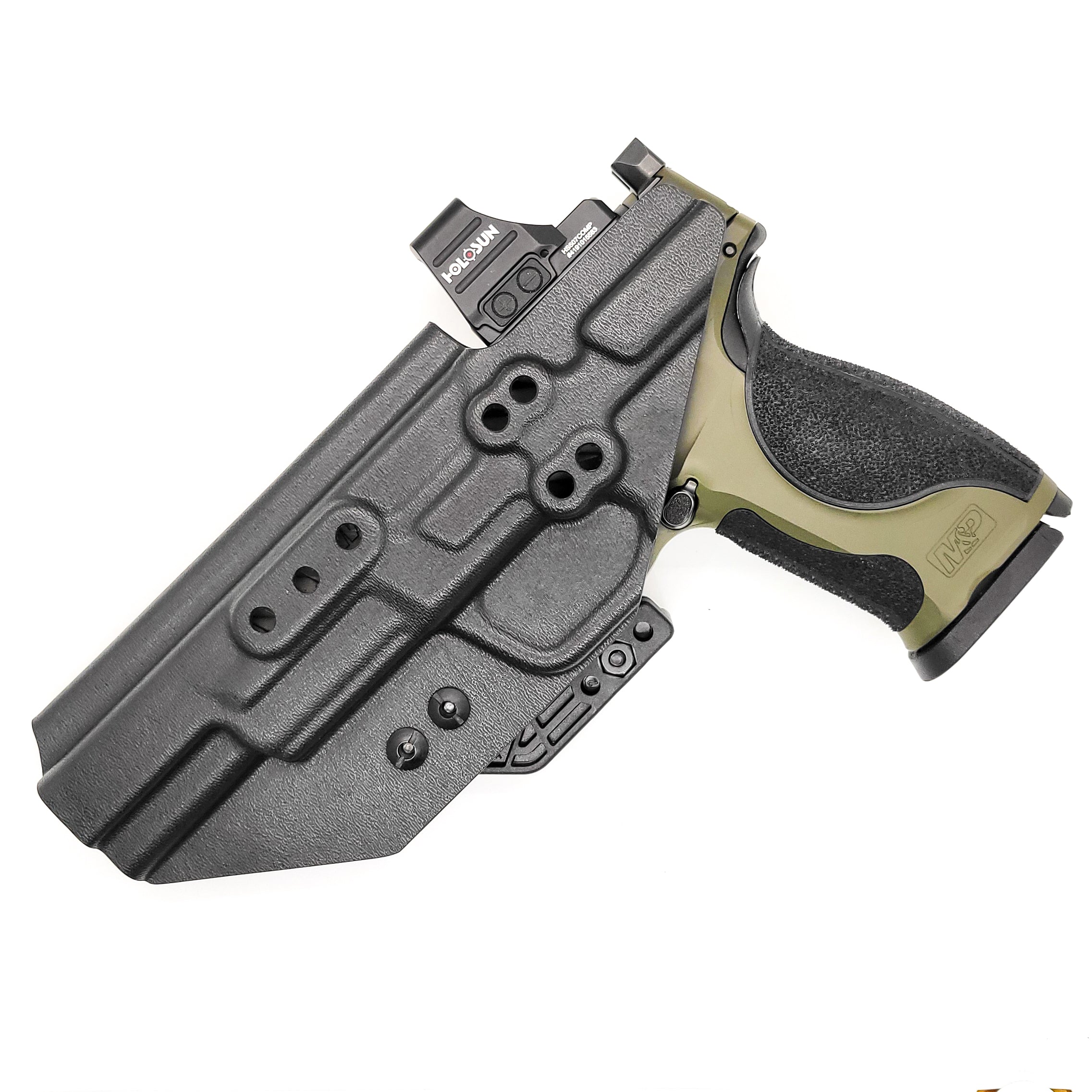 For the Best IWB AIWB Inside Waistband Kydex Taco Holster designed to fit the Smith & Wesson 2023 SPEC Series M&P 9 Metal M2.0 9mm pistol, shop Four Brothers Holsters. Full sweat guard, adjustable retention, profiled for a red dot sight. Proudly made in the USA for veterans and law enforcement.