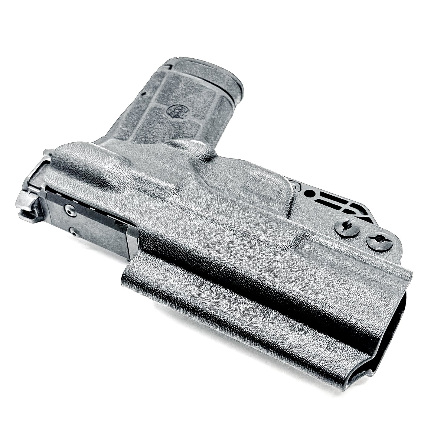 Smith & Wesson Equalizer Inside Waistband (IWB) holster with adjustable retention, optics-ready cut, and minimal printing design.  Shown in black with DCC Monoblock and a modwing.