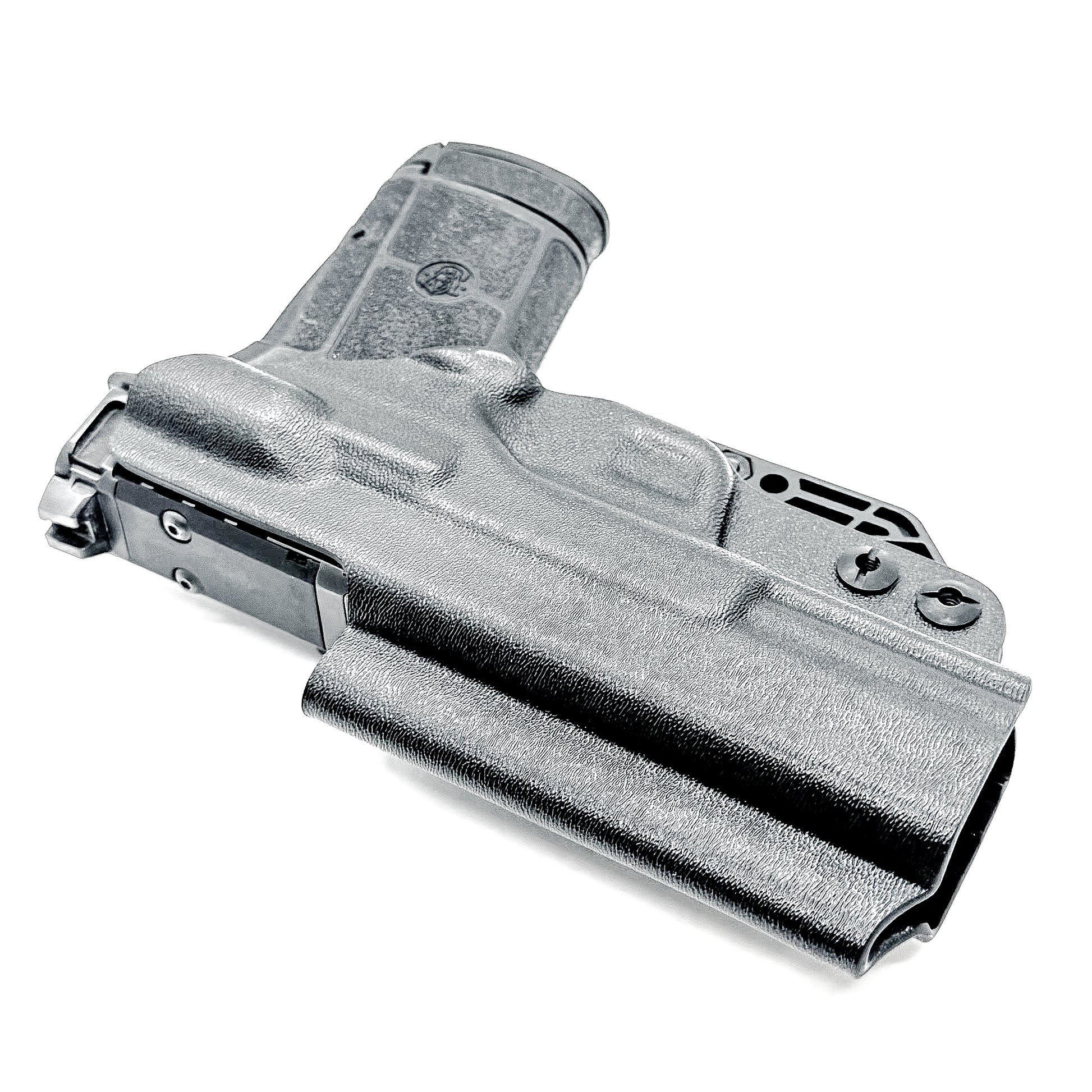 Smith & Wesson Equalizer Inside Waistband (IWB) holster with adjustable retention, optics-ready cut, and minimal printing design.  Shown in black with DCC Monoblock and a modwing.