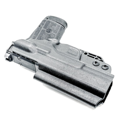 Smith & Wesson Equalizer Inside Waistband (IWB) holster with adjustable retention, optics-ready cut, and minimal printing design.  Shown in black with DCC Monoblock and a modwing.