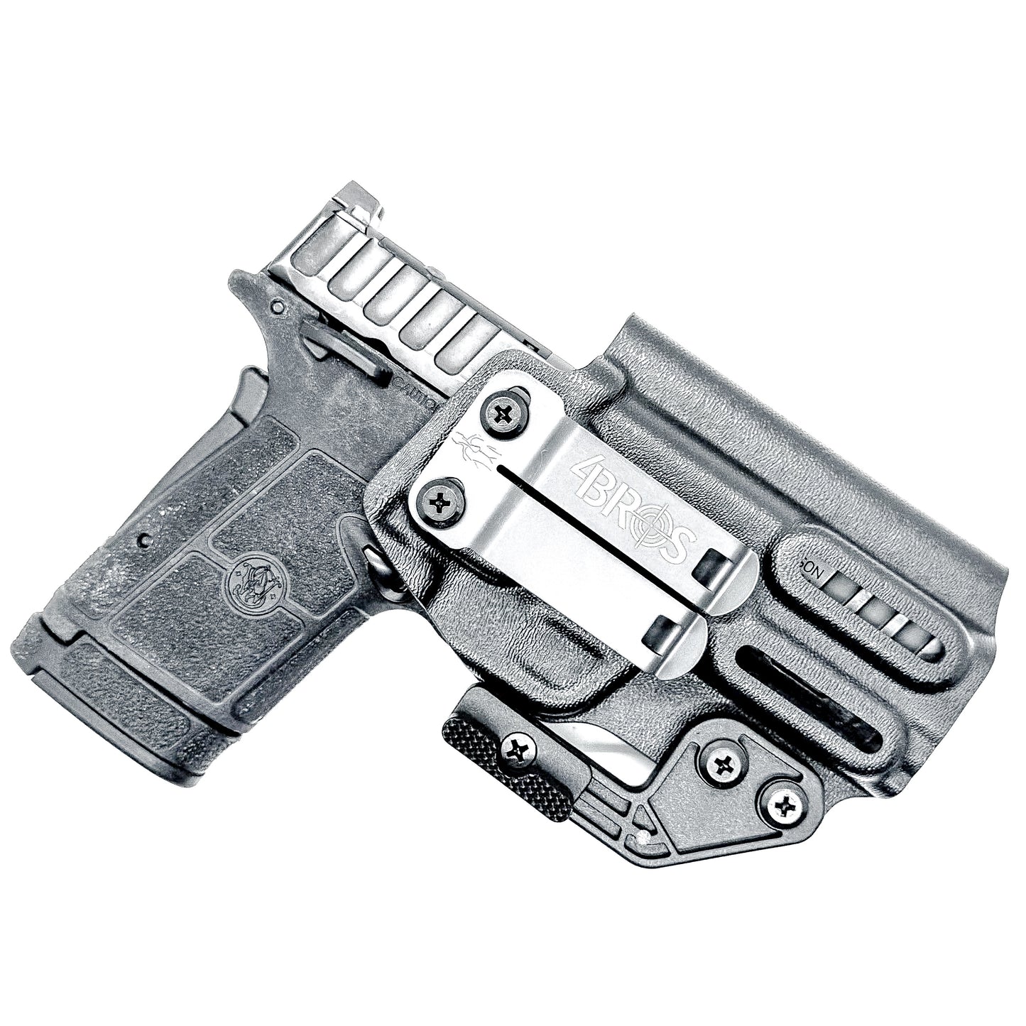 Smith & Wesson Equalizer Inside Waistband (IWB) holster with adjustable retention, optics-ready cut, and minimal printing design.  Shown in black with DCC Monoblock and a modwing.