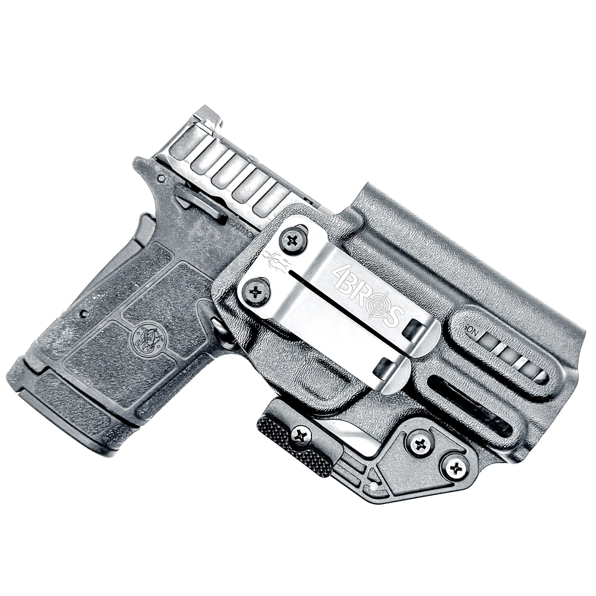 Smith & Wesson Equalizer Inside Waistband (IWB) holster with adjustable retention, optics-ready cut, and minimal printing design.  Shown in black with DCC Monoblock and a modwing.