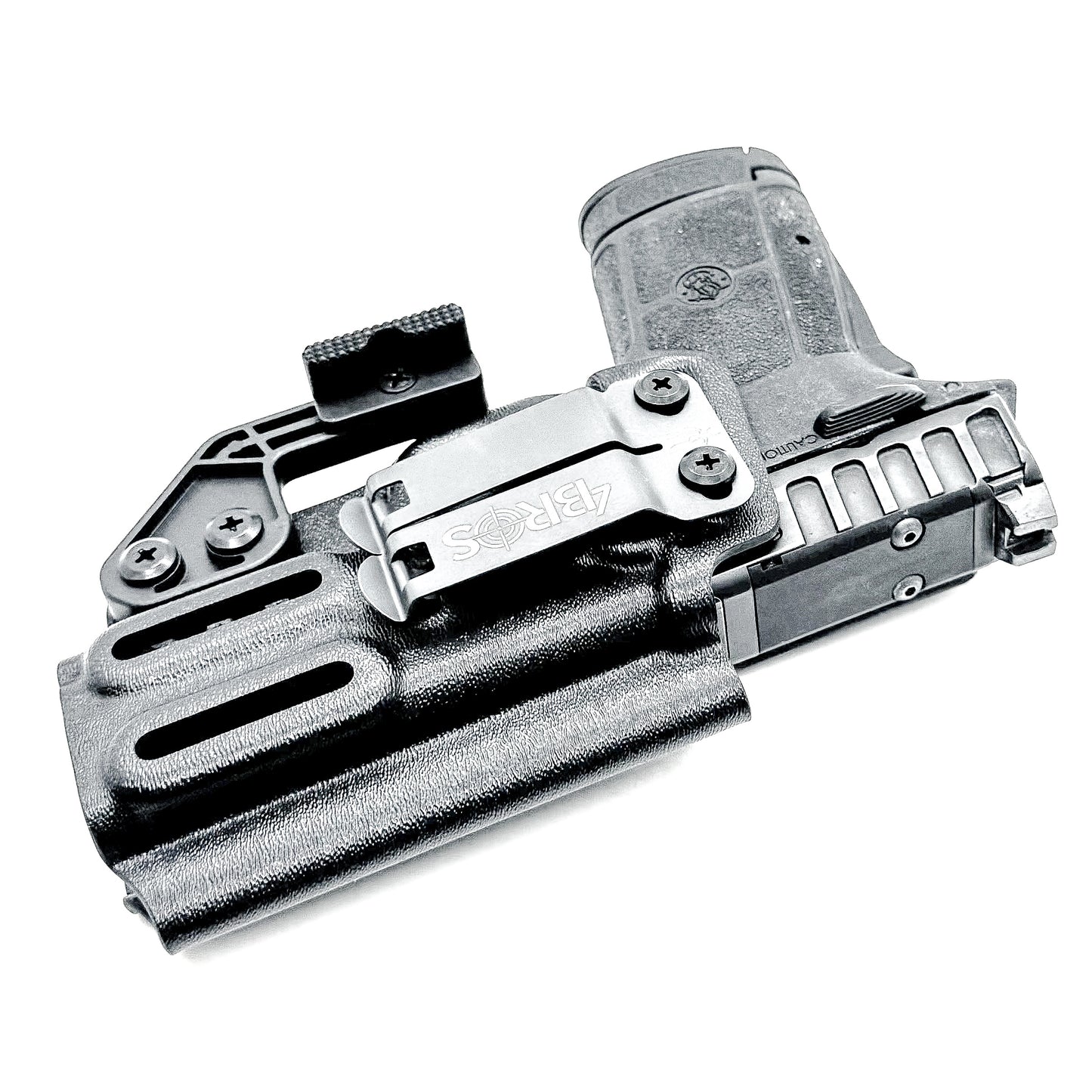 Smith & Wesson Equalizer Inside Waistband (IWB) holster with adjustable retention, optics-ready cut, and minimal printing design.  Shown in black with DCC Monoblock and a modwing.