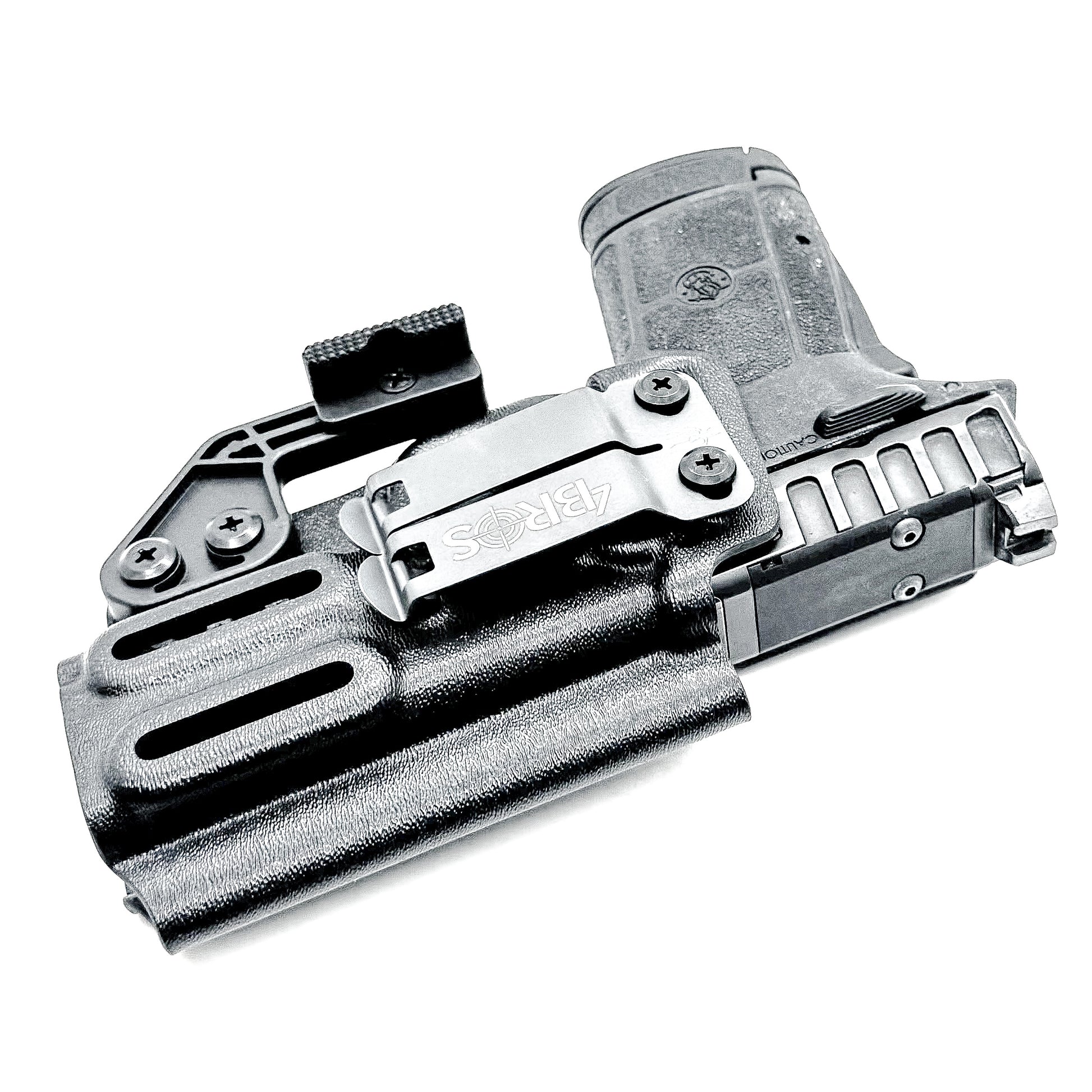 Smith & Wesson Equalizer Inside Waistband (IWB) holster with adjustable retention, optics-ready cut, and minimal printing design.  Shown in black with DCC Monoblock and a modwing.