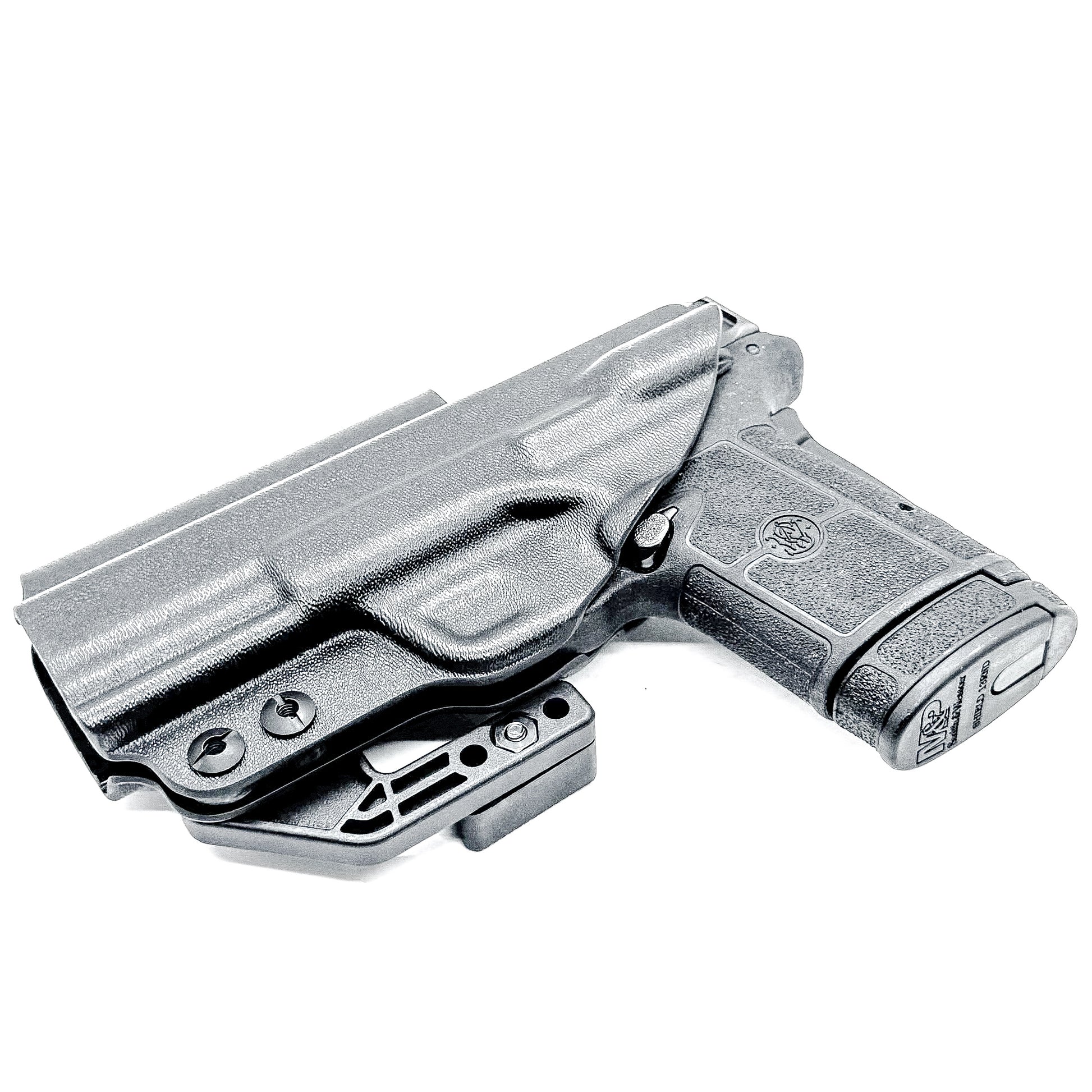 Smith & Wesson Equalizer Inside Waistband (IWB) holster with adjustable retention, optics-ready cut, and minimal printing design.  Shown in black with DCC Monoblock and a modwing.