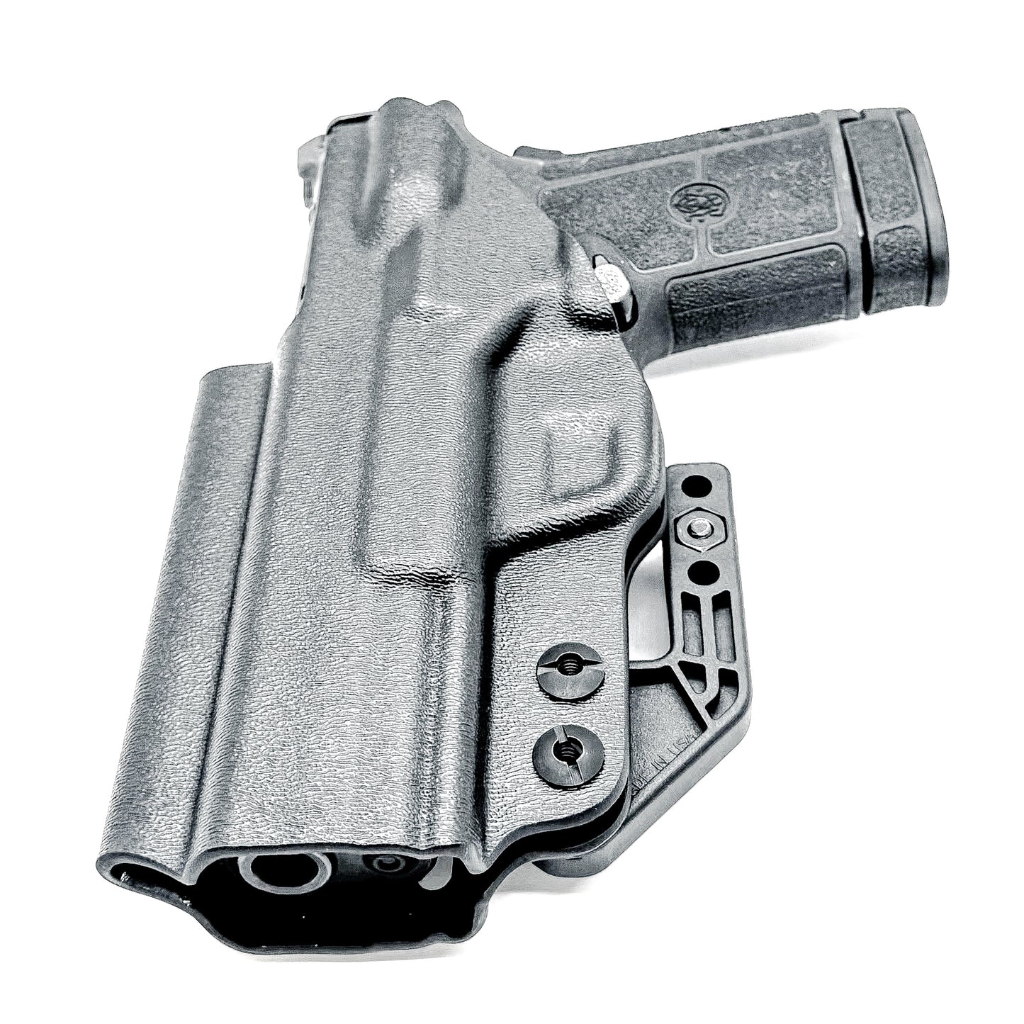 Smith & Wesson Equalizer Inside Waistband (IWB) holster with adjustable retention, optics-ready cut, and minimal printing design.  Shown in black with DCC Monoblock and a modwing.
