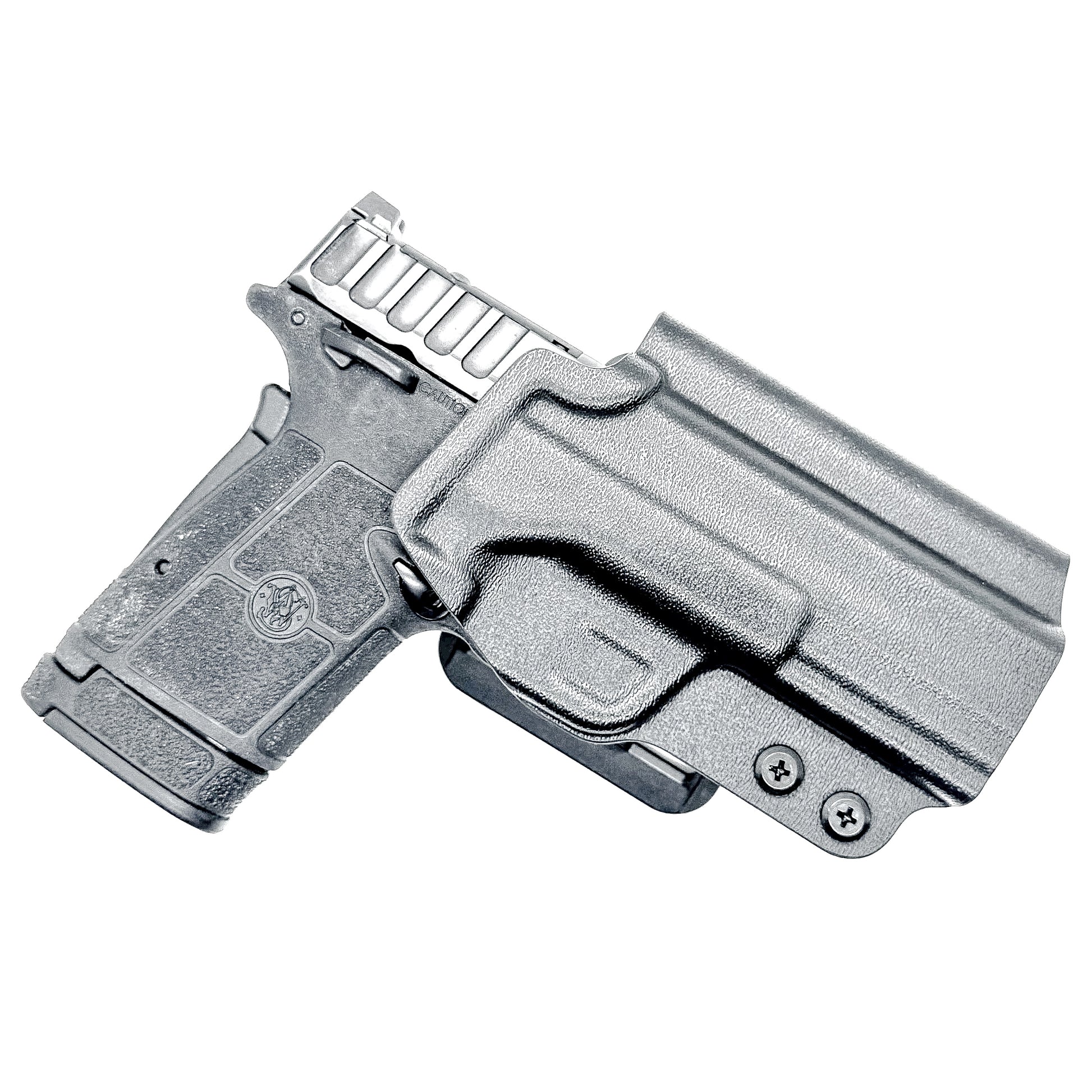 Black Outside Wasitband OWB Holster for the Smith & Wesson Equalizer with red dot cut and 4BROS 1.5" Belt Slide.
