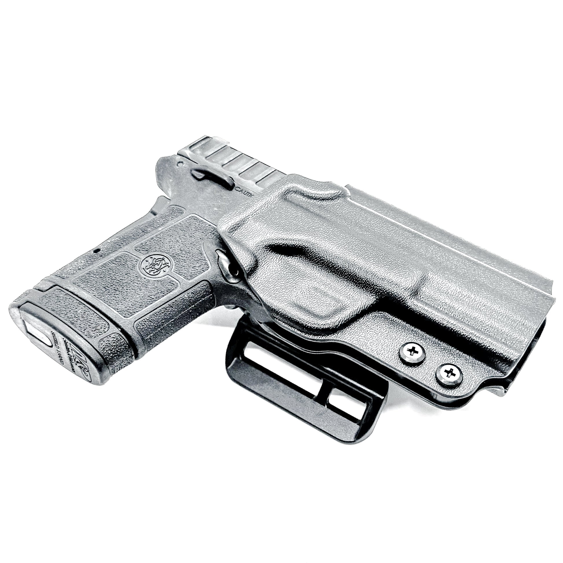 Black Outside Wasitband OWB Holster for the Smith & Wesson Equalizer with red dot cut and 4BROS 1.5" Belt Slide.
