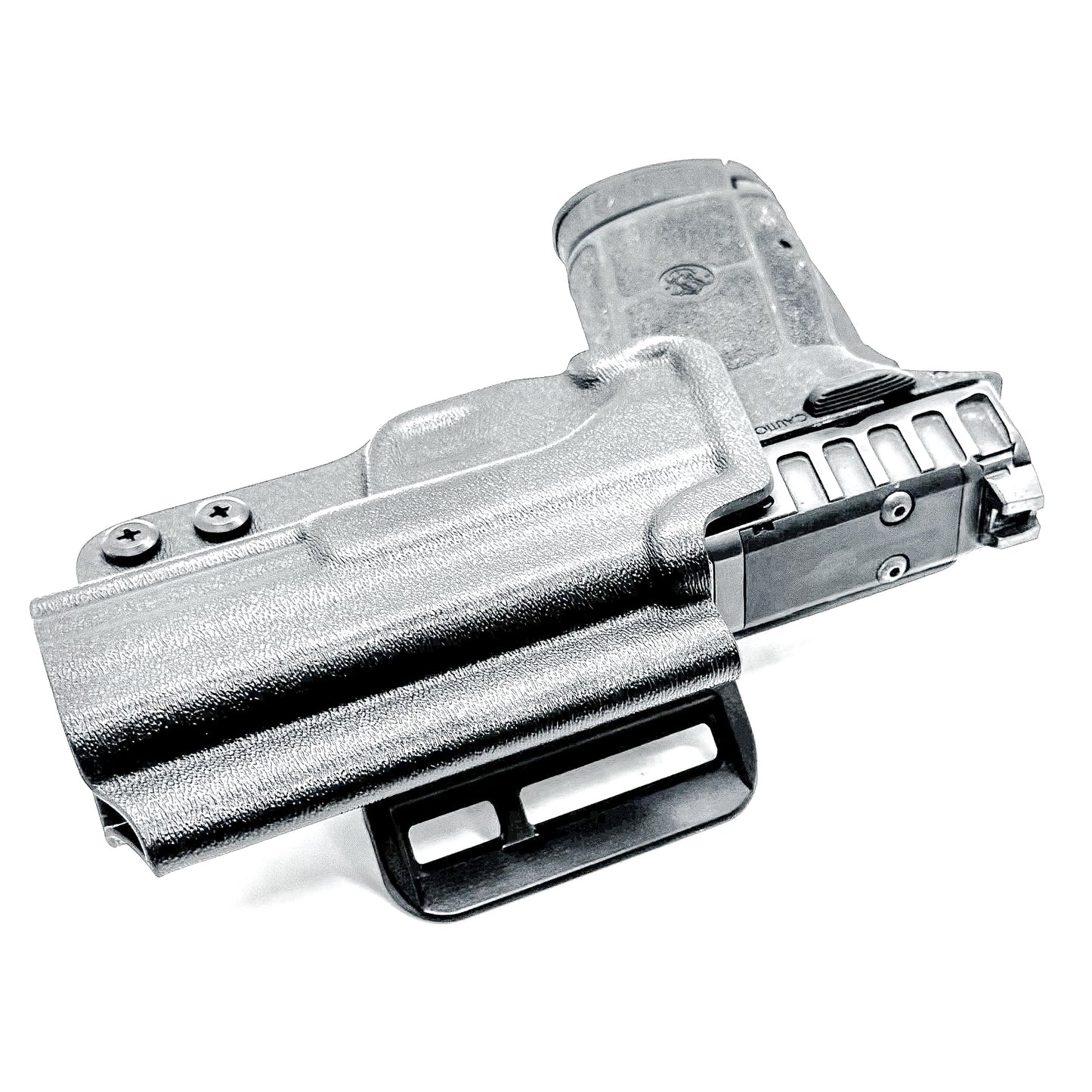 Black Outside Wasitband OWB Holster for the Smith & Wesson Equalizer with red dot cut and 4BROS 1.5" Belt Slide.