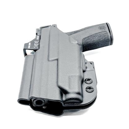 Black Kydex IWB holster for Smith & Wesson M&P Shield X and Streamlight 1913 TLR-7 Sub with a Monoblock and Modwing