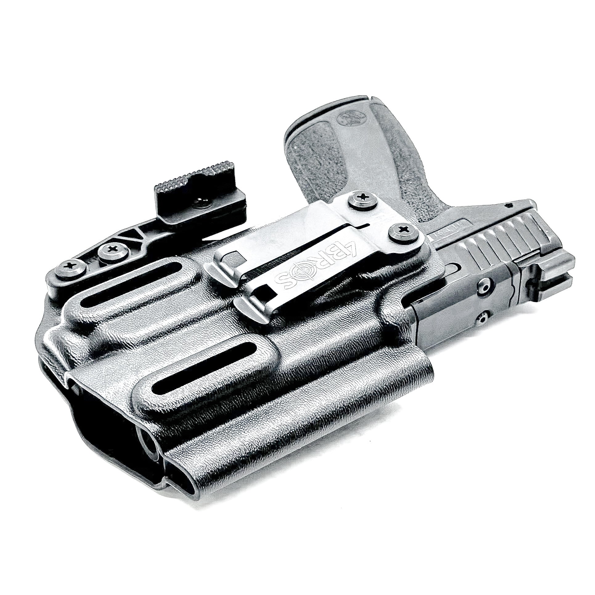 Black Kydex Precision IWB holster for M&P Shield X with TR-8 Sub, TR-8 X Sub & TR-8 HL-X Sub with Monoblock and Modwing